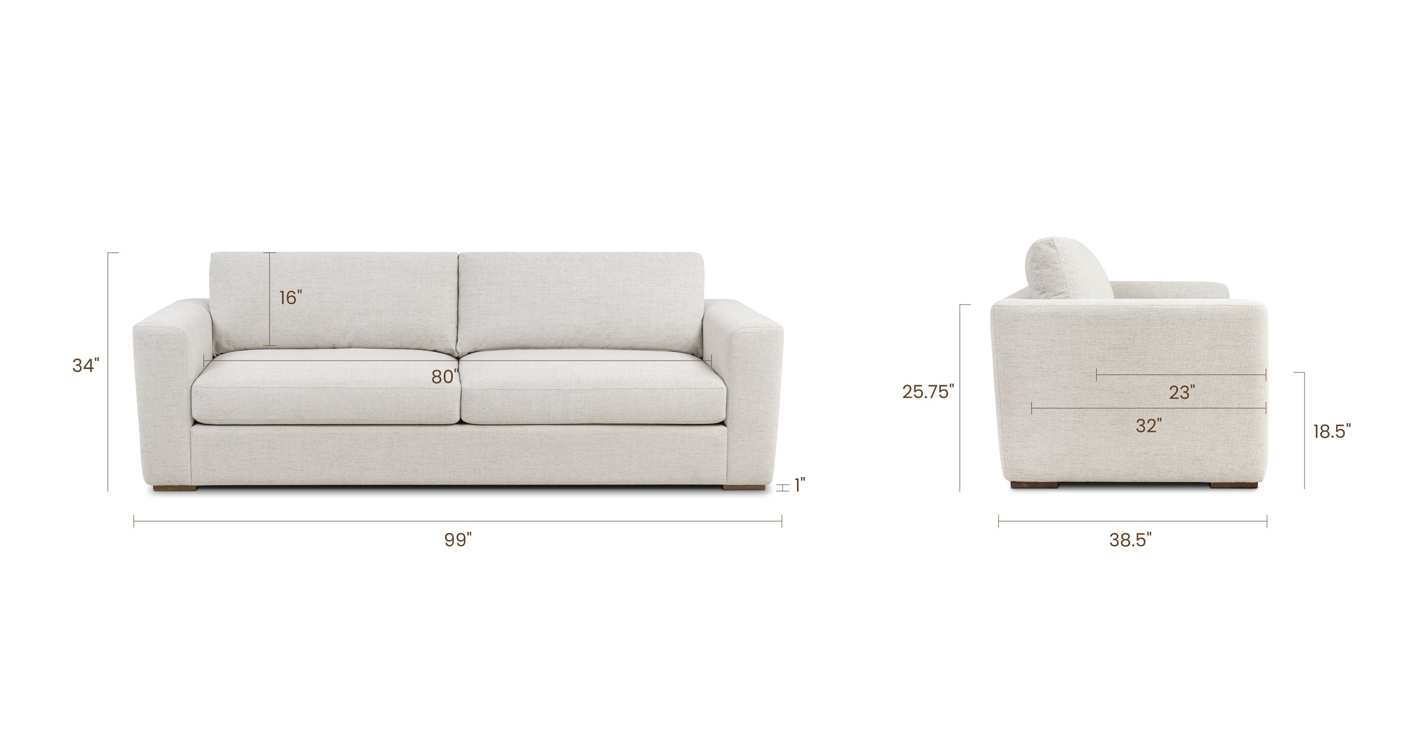 Kano 97 Sofa - Modern 3-Seater Couch for Living Room, Lounge & Office - Comfortable Fabric Sectional Sofa with Sturdy Frame