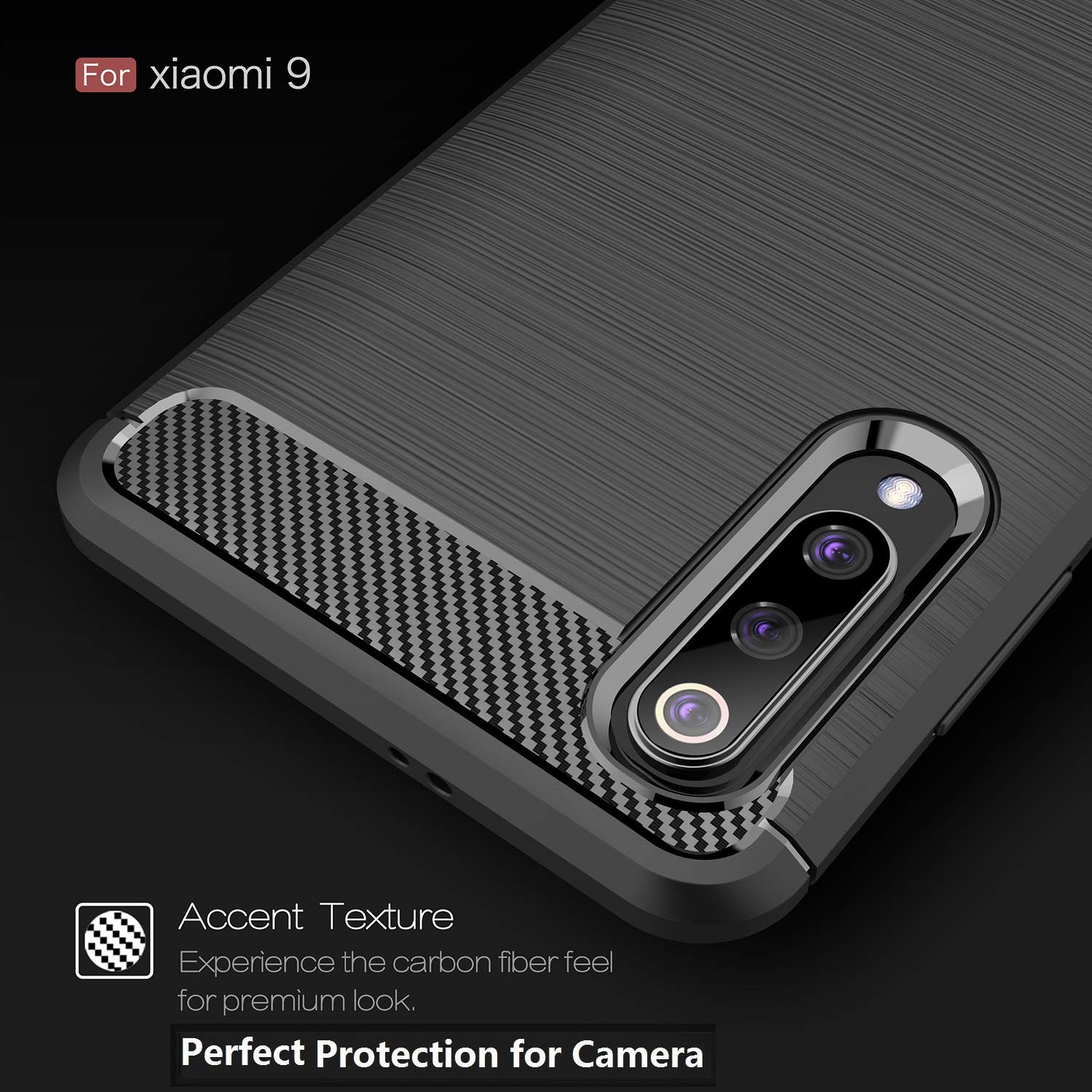 Xiaomi Mi 9 Case - Carbon Fiber Shockproof Slim Protective Cover for Xiaomi Mi 9 Smartphone (Black) | Perfect for Daily Use, Work & Outdoor Activities