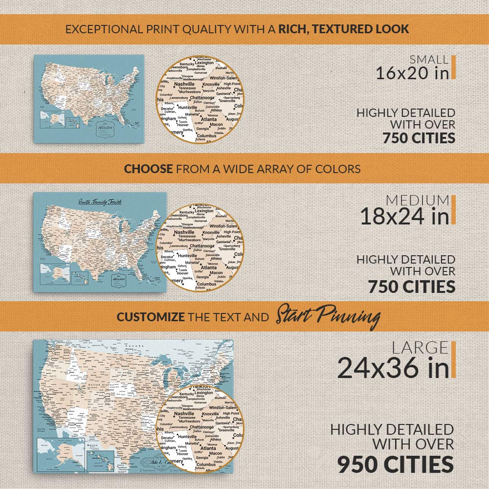 United States Push Pin Map - Custom Travel Tracker & US Travel Pin Board | Perfect for RV Gifts, Home Décor & Adventure Planning