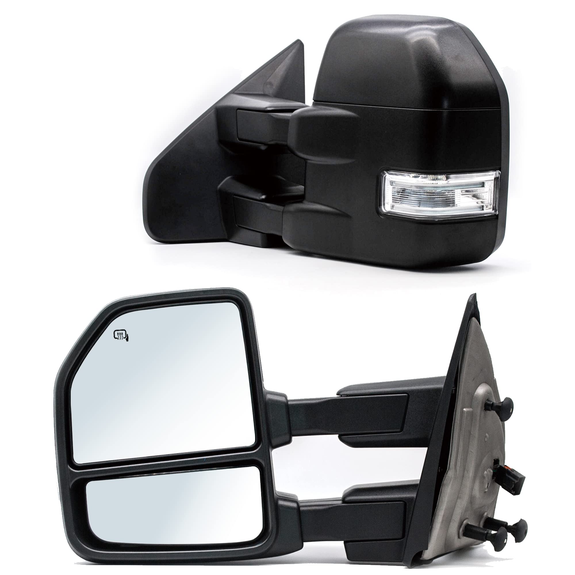 ReYee Power Heated Towing Mirrors for Ford F150 (2004-2014) - Manual Fold Telescopic Design with Puddle Lamp & Turn Signal - Driver & Passenger Side Black Truck Mirrors for Enhanced Visibility & Safety During Towing & Night Driving