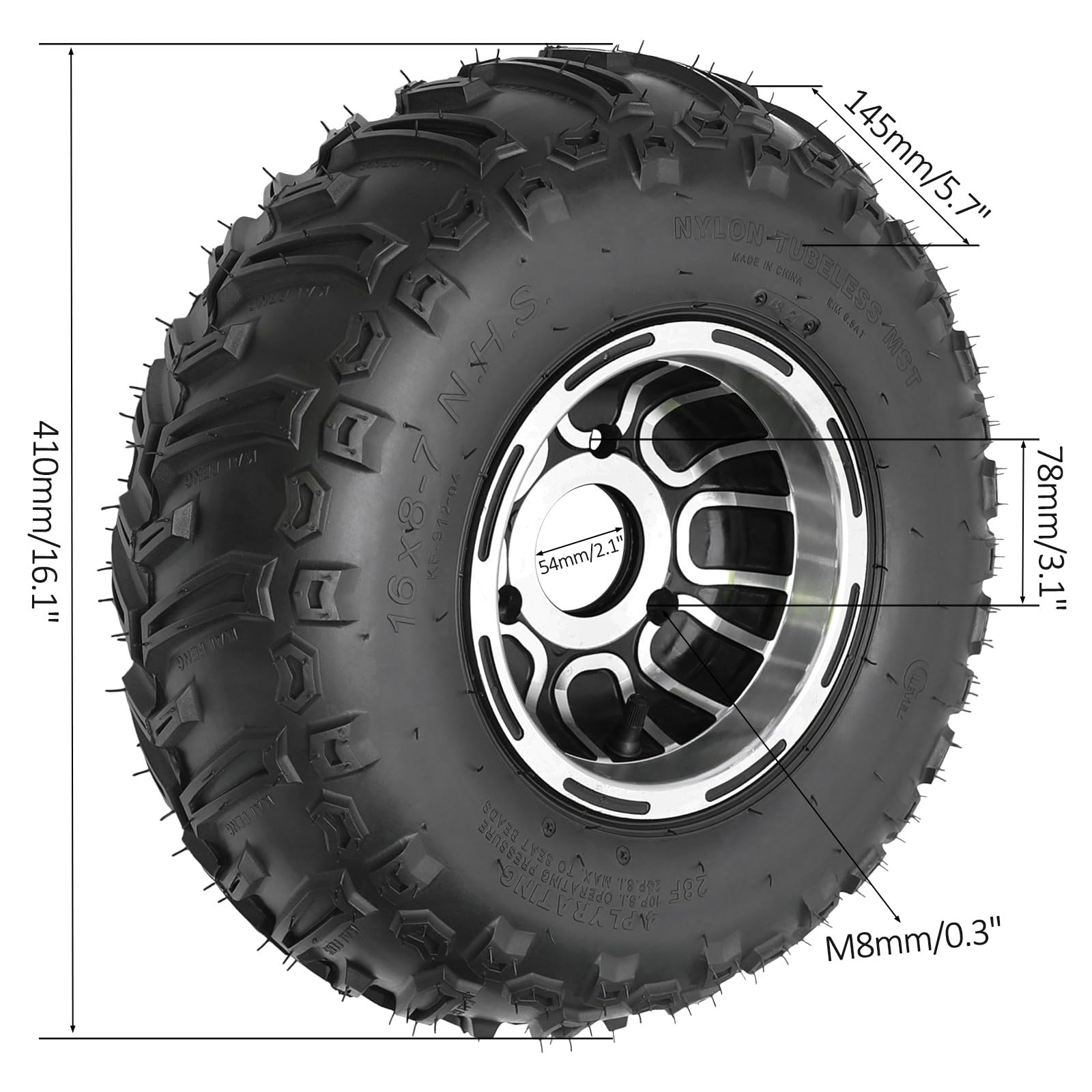 30-Inch 760mm Differential Rear Axle Drive Shaft with 2pcs 16x8-7 Tubeless Go Kart Tires & Wheel Rims - 3 Bolt Golf Cart Tires for ATV, Quad Buggy, 4-Wheelers & Mini Bikes (Left/Right) - Perfect for Off-Road Racing, Trail Riding & Backyard Fun