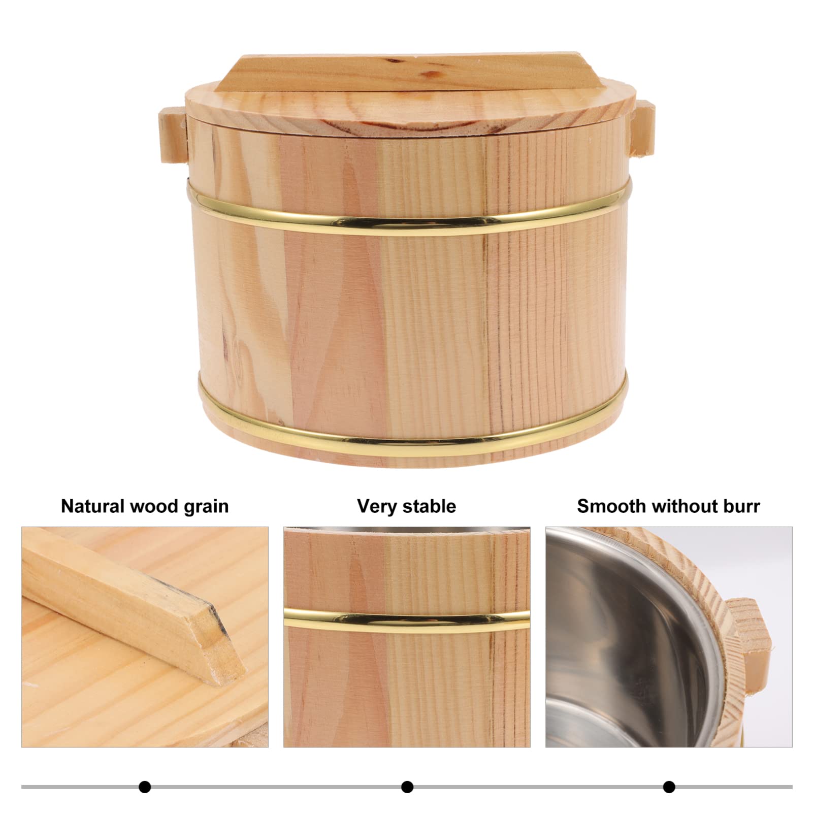 Premium Wooden Sushi Rice Mixing Bowl (Hangiri) 18cm with Lid - Traditional Japanese Rice Steaming & Sushi Making Tub for Home Kitchen & Restaurant Use - Perfect for Sushi Preparation, Rice Cooling & Mixing