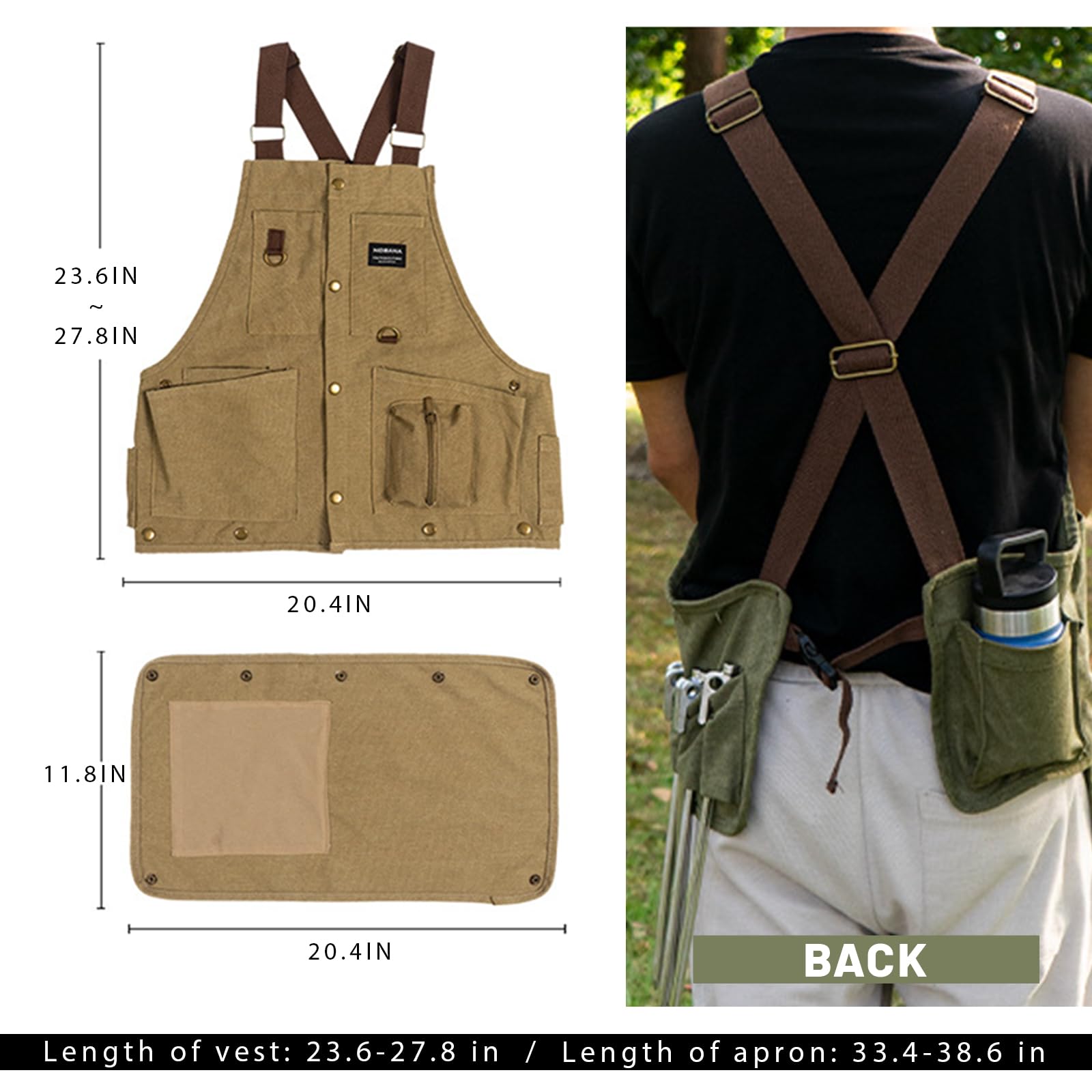 Heavy Duty Canvas Garden Tool Apron with Adjustable Shoulder Pads - Durable Workwear for Gardening, Landscaping & DIY Projects
