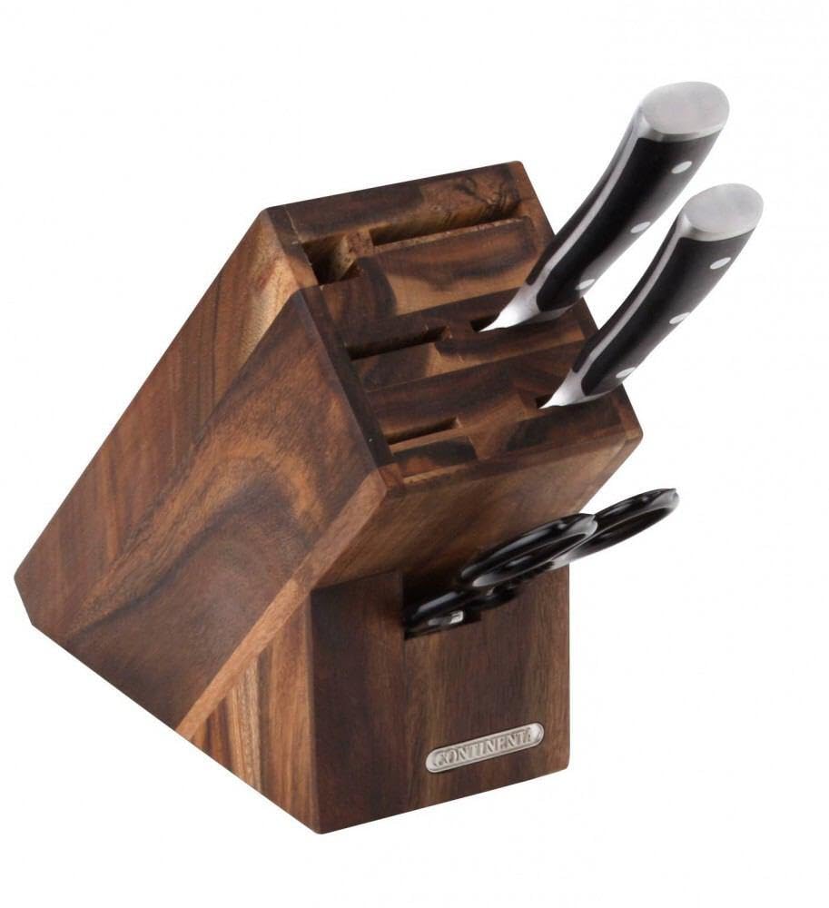 Premium Acacia Wood Knife Block Set with Oiled Finish - 6-Piece Stainless Steel Knives Storage for Kitchen Countertop | Perfect for Home Chefs & Cooking Enthusiasts
