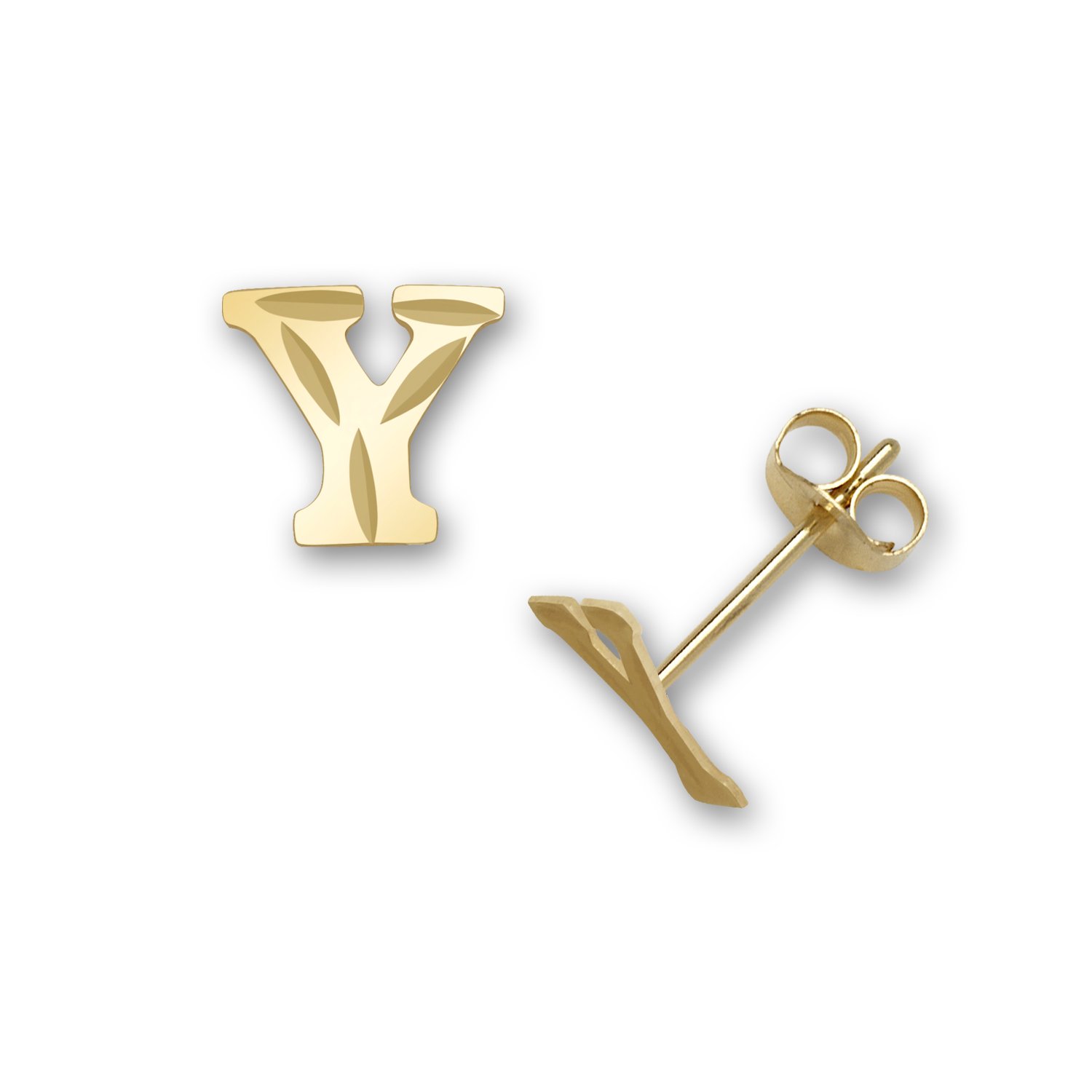 14K Gold Personalized Monogram Initial Earrings for Boys & Girls - Custom Letter Name Stamping, Yellow Gold, Multiple Initial Options - Perfect for Birthdays, Gifts & Special Occasions