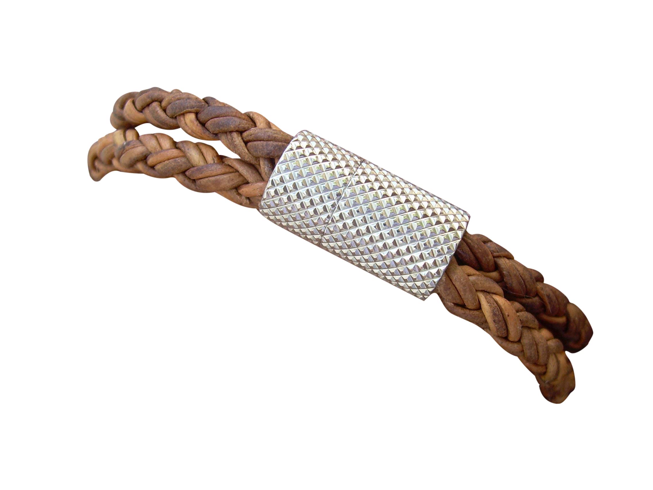 Men's Braided Leather Cuff Bracelet - Double Strand Natural Light Brown with Stainless Steel Magnetic Clasp - Stylish Men's Jewelry Gift for Casual & Formal Occasions