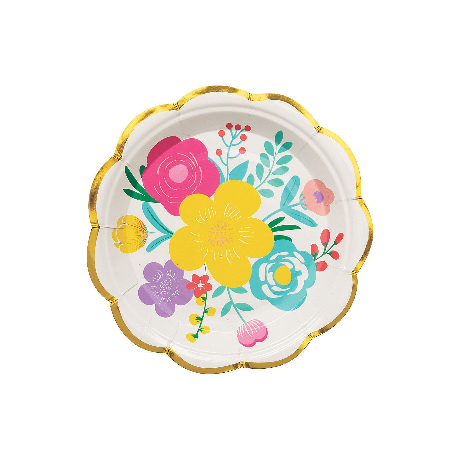 Fun Express Fiesta Floral Bright Scalloped Paper Dessert Plates - 8 Pack Colorful Party Dinnerware for Cinco de Mayo, Spring Tea, Birthday & Bridal Showers - Perfect for Festive Celebrations & Special Occasions