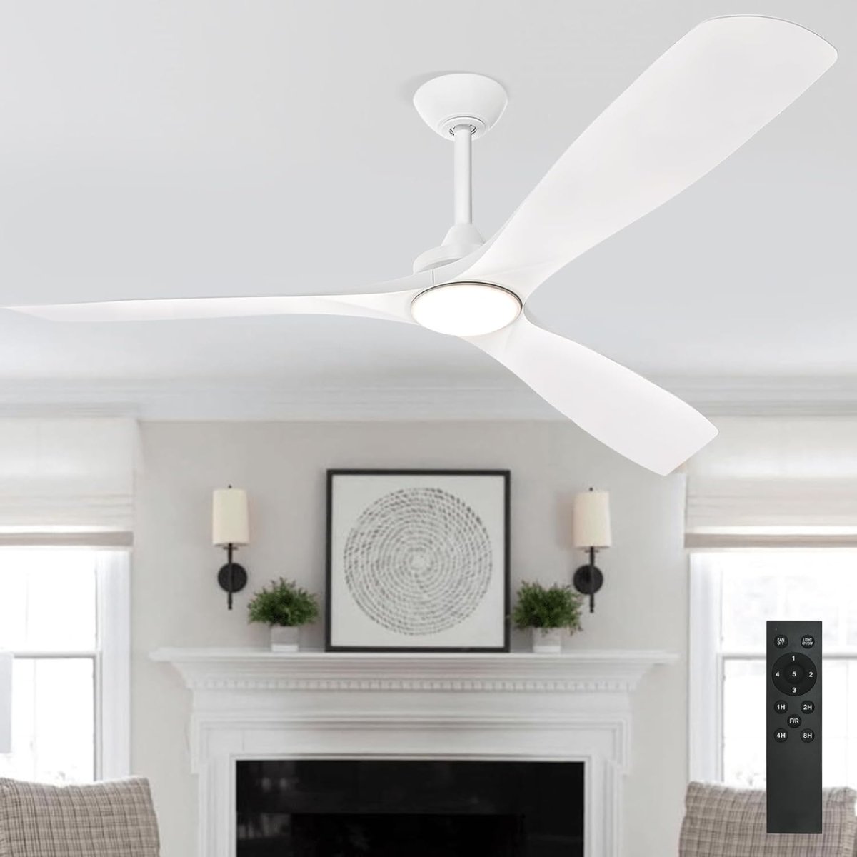 Depuley 60 Inch Modern Ceiling Fan with LED Light and Remote Control - Quiet Reversible DC Motor, 3 Color Temperature Adjustable, Timer Function - Perfect for Living Room, Bedroom, Patio, Study and Gazebo