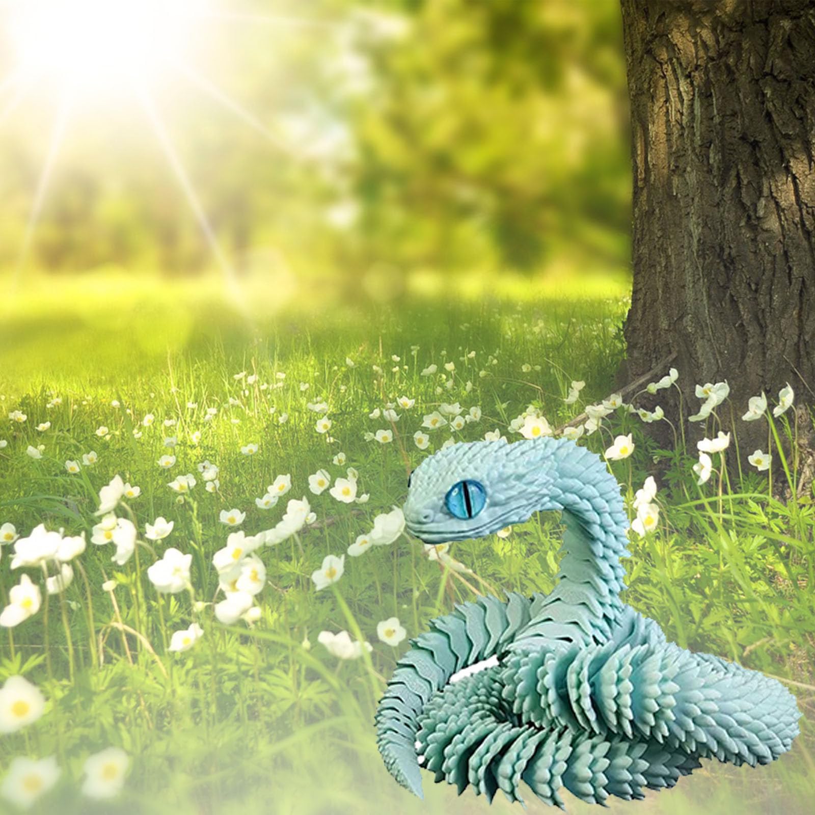 3D Printed Articulated Snake Toy Set - Flexible Fidget Toys for Adults, Cute Animal Stress Relief & Desk Decor (Sky Blue) - Perfect for Office, Home, Anxiety Relief & Gift Giving