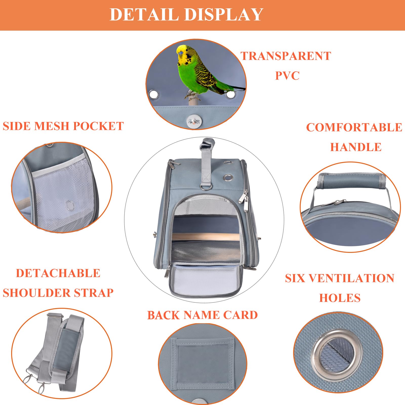 Portable Bird Travel Carrier with Stand & Tray - Small Parrot Cage for Parakeets, Cockatiels | Shoulder Strap & Side Access Window | Perfect for Vet Visits, Outdoor Adventures & Air Travel (Blue)