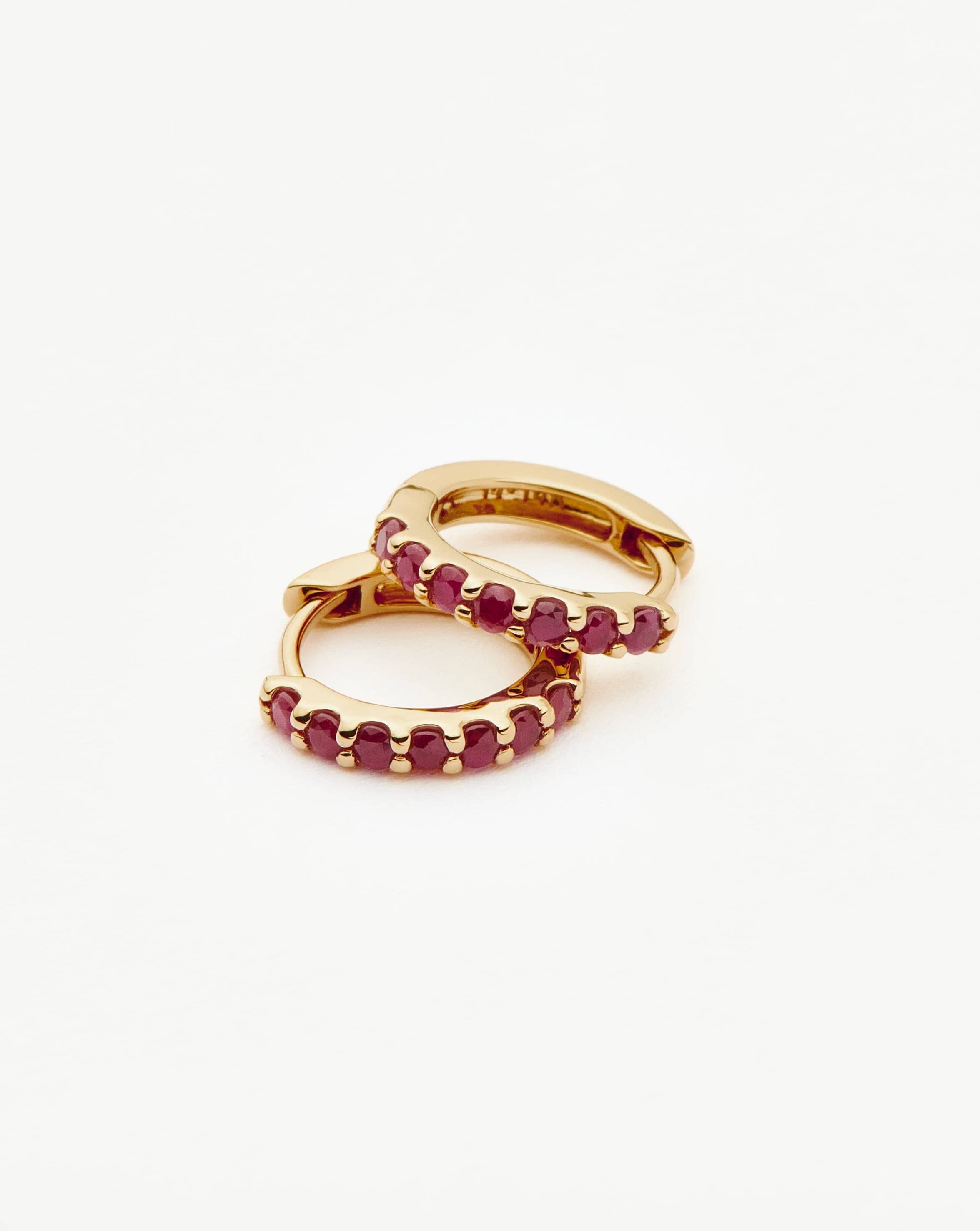14K Solid Gold Ruby Huggie Earrings – Elegant & Dainty Hoop Earrings for Women | Perfect for Weddings, Parties & Everyday Wear