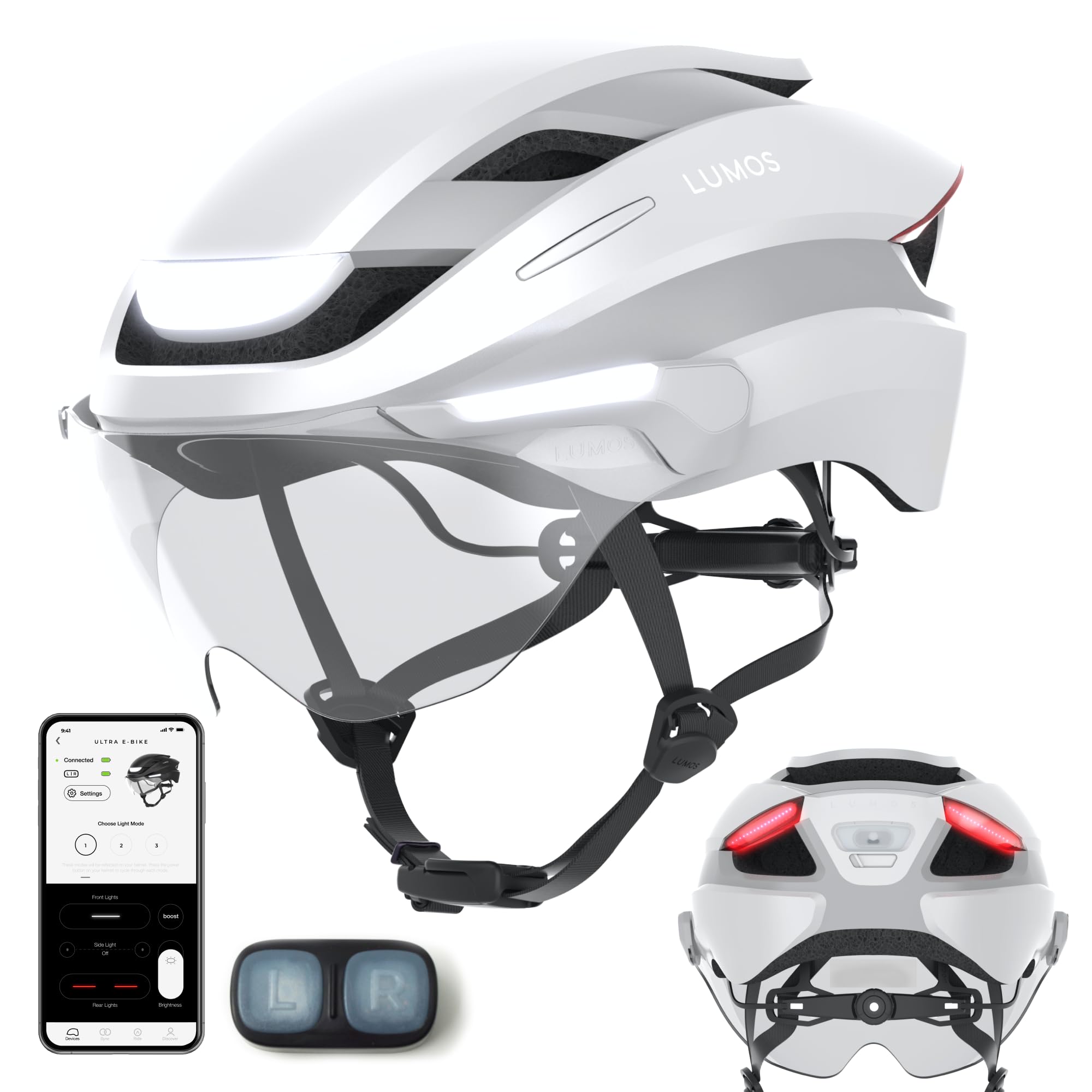 Lumos Ultra Smart Bike Helmet with LED Lights - NTA 8776 Certified E-Bike Helmet with Retractable Visor & App Control - for Electric Bikes, Scooters, Cycling - Perfect for Commuting, Urban Riding & Outdoor Adventures (Men & Women)