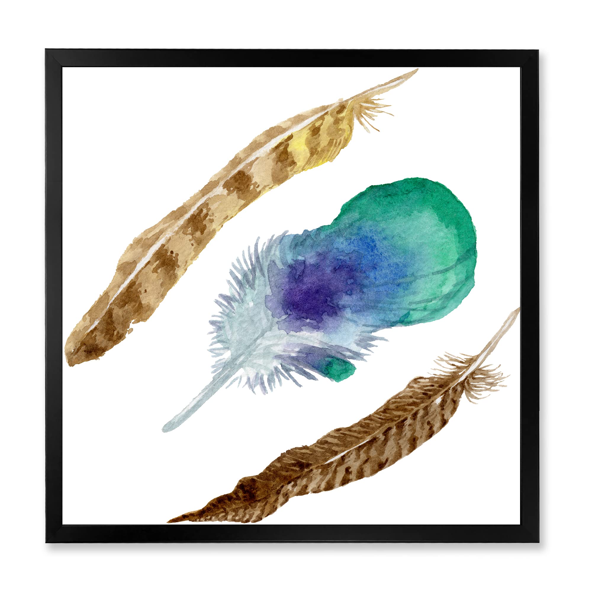 Bohemian Eclectic Framed Wall Art with Real Bird Feathers - Unique Home Decor for Living Room, Bedroom & Office