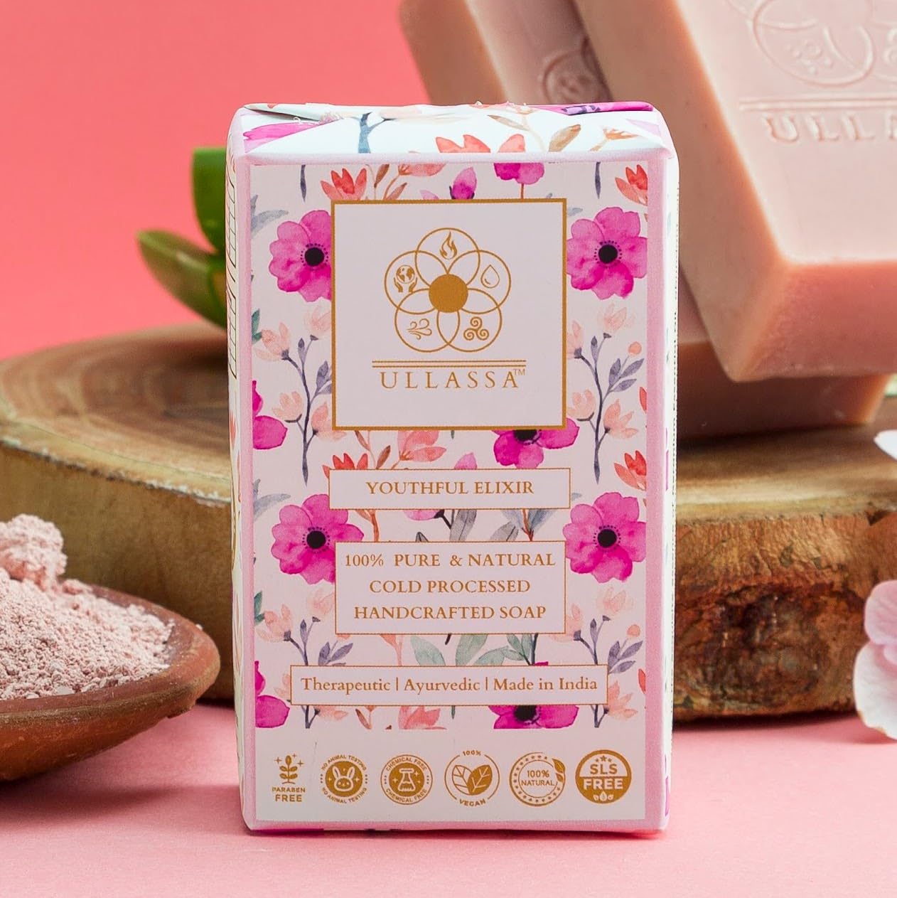 ULLASSA Aromatherapy Soap with Geranium, Manjistha & Licorice - Skin Brightening, Anti-Aging & Youthful Radiance | Grade 1 BIS Certified | Luxury Ayurvedic Bath Bar for Face & Body | Promotes Natural Glow - Perfect for Spa Days, Self-Care Rituals & Gifting (Pack of 1)