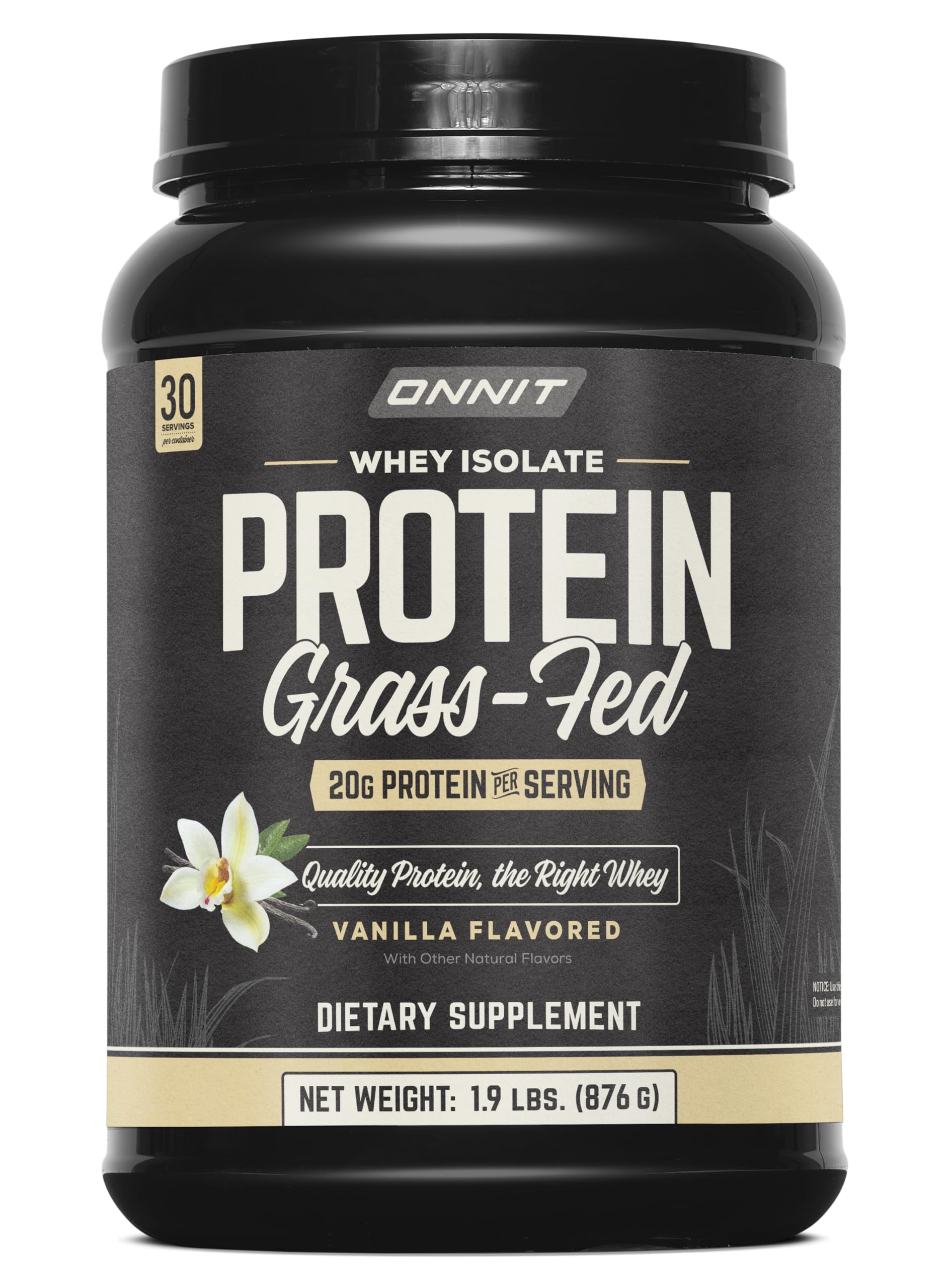 ONNIT Grass Fed Whey Isolate Protein Powder - Vanilla Flavor | 30.7 oz (30 Servings) | Whey Protein Supplement for Muscle Gain & Workout Recovery | Ideal for Post-Workout Shakes, Smoothies & Fitness Nutrition