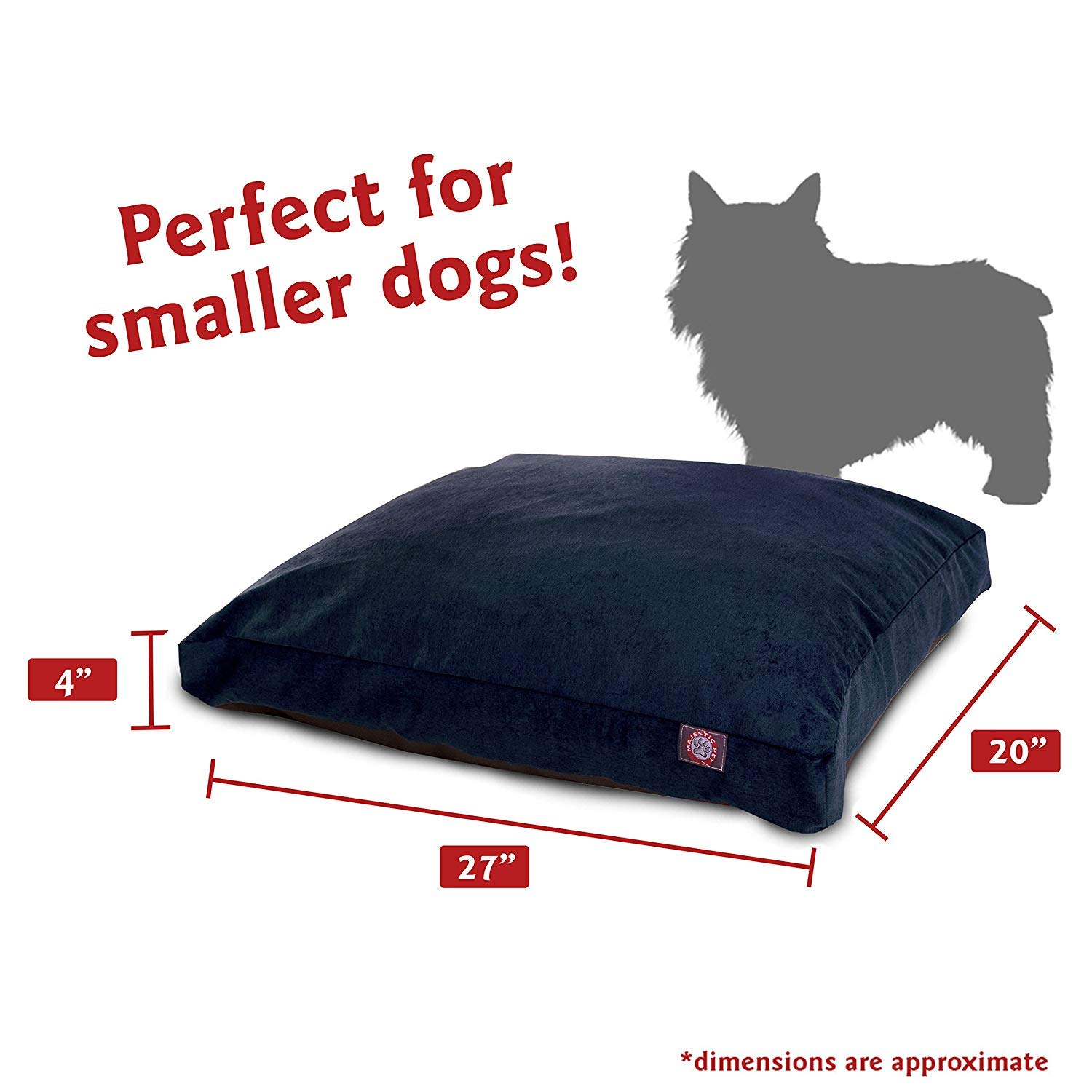 Majestic Pet Villa Rectangle Washable Dog Bed - Non-Slip Comfortable Crate Bed with Removable Cover - Kennel Bed for Small Dogs - Navy Polyester Fiber Pet Bed for Sleeping, Lounging & Travel
