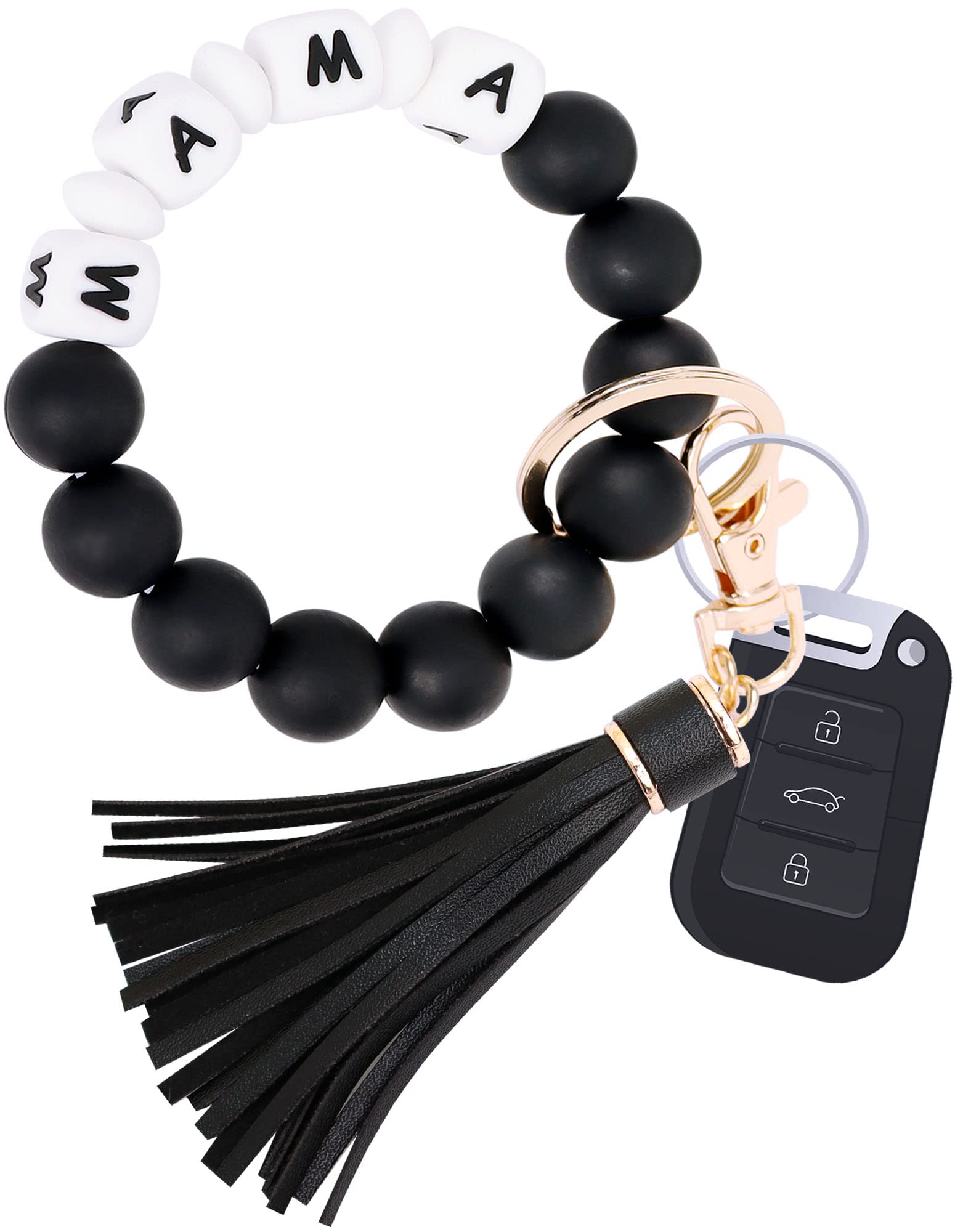 Personalized Elastic Silicone Beaded Bracelet Keychain for Women - Adjustable Wristlet Key Ring Bangle - Perfect for Gifts, Parties, and Everyday Fashion Accessories
