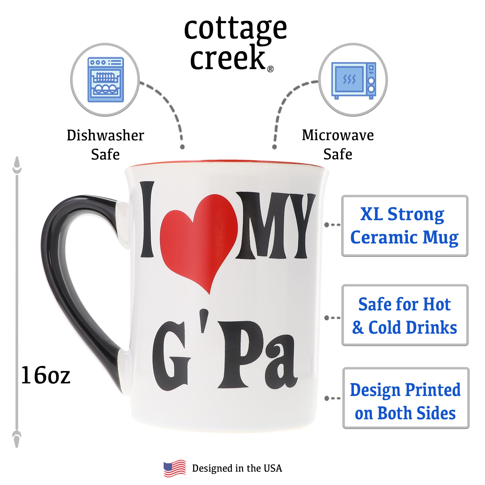 16oz Ceramic Grandpa Coffee Mug - Best Gift for Dad & Grandfather - Unique Christmas & Birthday Present for Men - Perfect for Home, Office & Coffee Table Decor - Great for Morning Coffee & Relaxation Moments