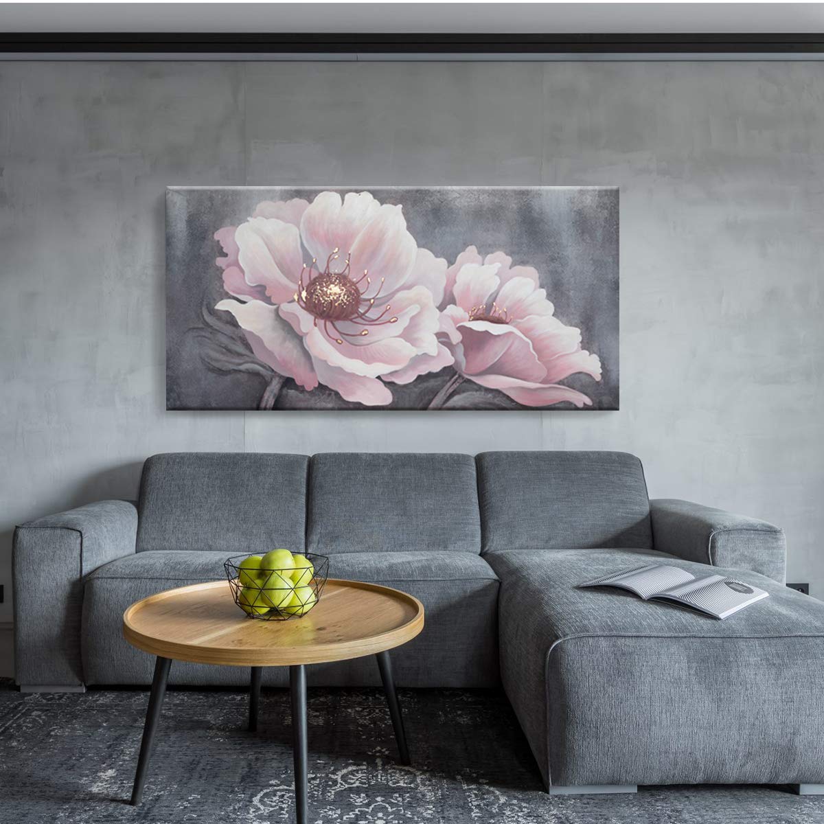 YJYart Large Pink Flower Canvas Wall Art - 29x58 Inch Modern Oil Painting for Living Room & Bedroom Decor - Easy to Hang Home Wall Decorations | Perfect for Housewarming Gifts & Interior Design