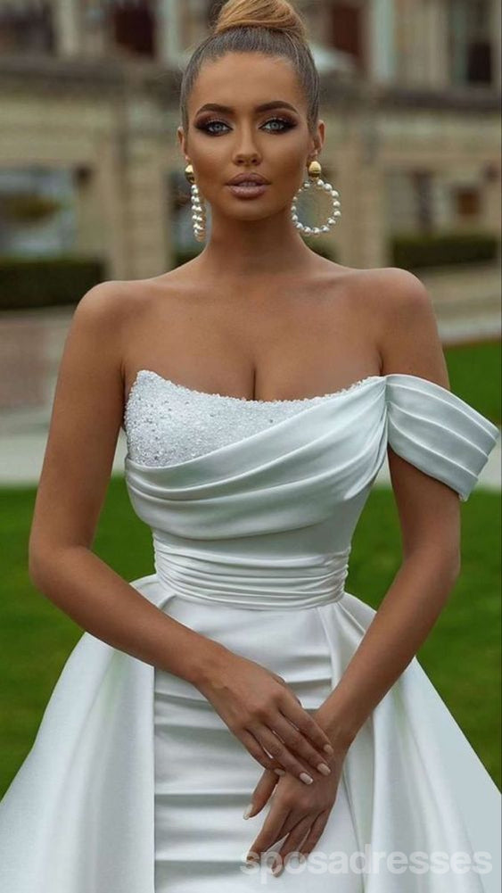 Off White Mermaid One Shoulder Side Slit Maxi Long Party Prom Dresses for Women - Elegant Formal Evening Gown for Homecoming, Wedding Guest, Cocktail & Special Occasions