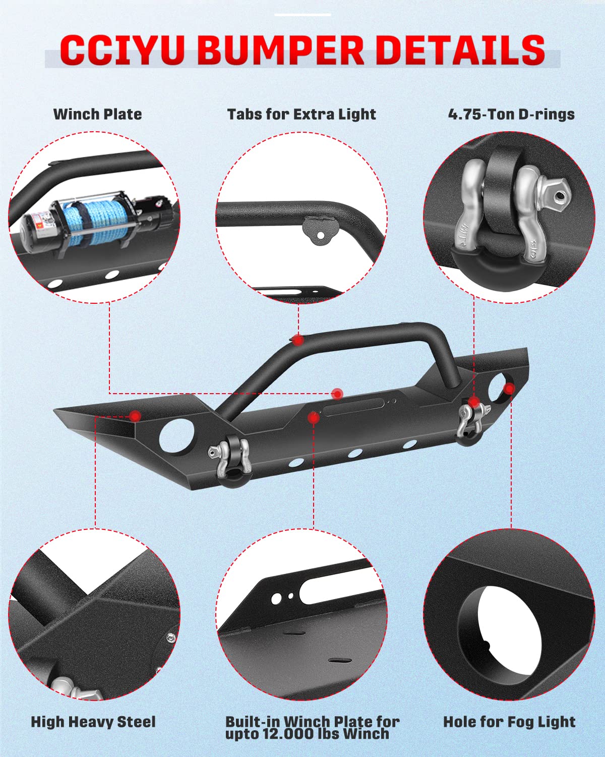 2007-2018 Jeep Wrangler JK Front Bumper with Winch Plate & Fog Light Holes | Heavy Duty Off-Road Protection for Rock Crawling & Trail Adventures