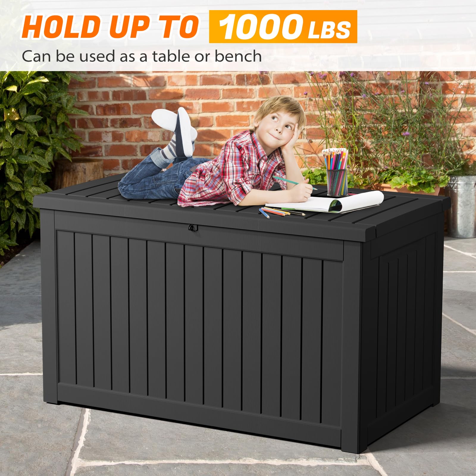 230 Gallon Resin Deck Box – Lockable Waterproof Storage Bin for Indoor & Outdoor Use – Organize Patio Furniture, Outdoor Cushions, Garden Tools & Pool Supplies – Perfect for Backyard, Poolside & Garage Storage