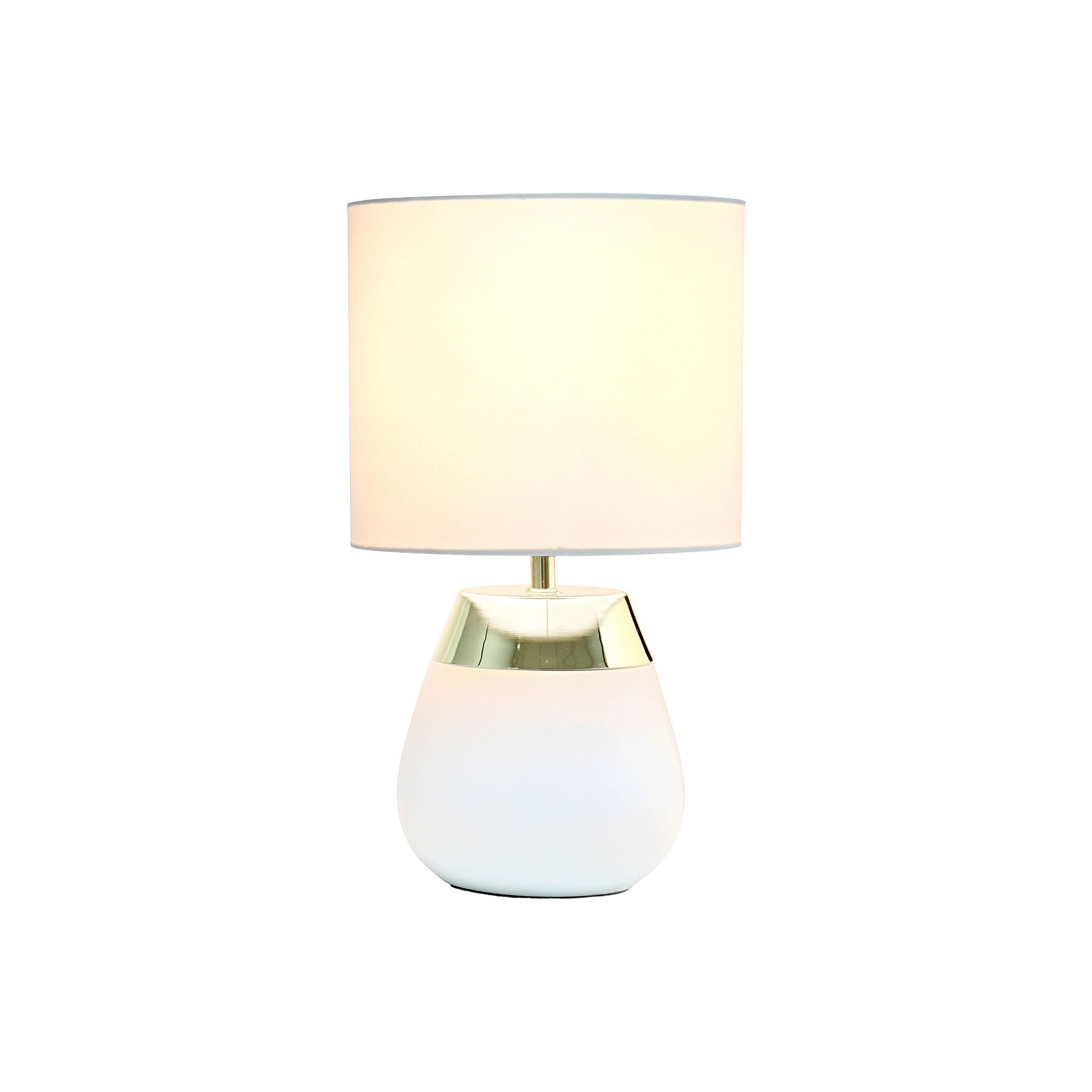 All The Rages Simple Designs 2-Toned Metallic 4-Setting Touch Table Lamp LT1106 in White - Modern Bedside Lighting for Bedroom & Living Room