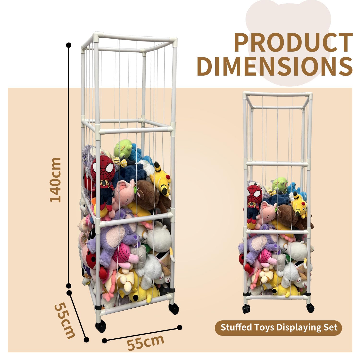 Large Stuffed Animal Storage Organizer with Elastic Bands & Bottom Support - Zoo-Themed Standing Cage for Plush Toy Display in Kids Room, Playroom, Nursery | Perfect for Toy Organization & Room Decor