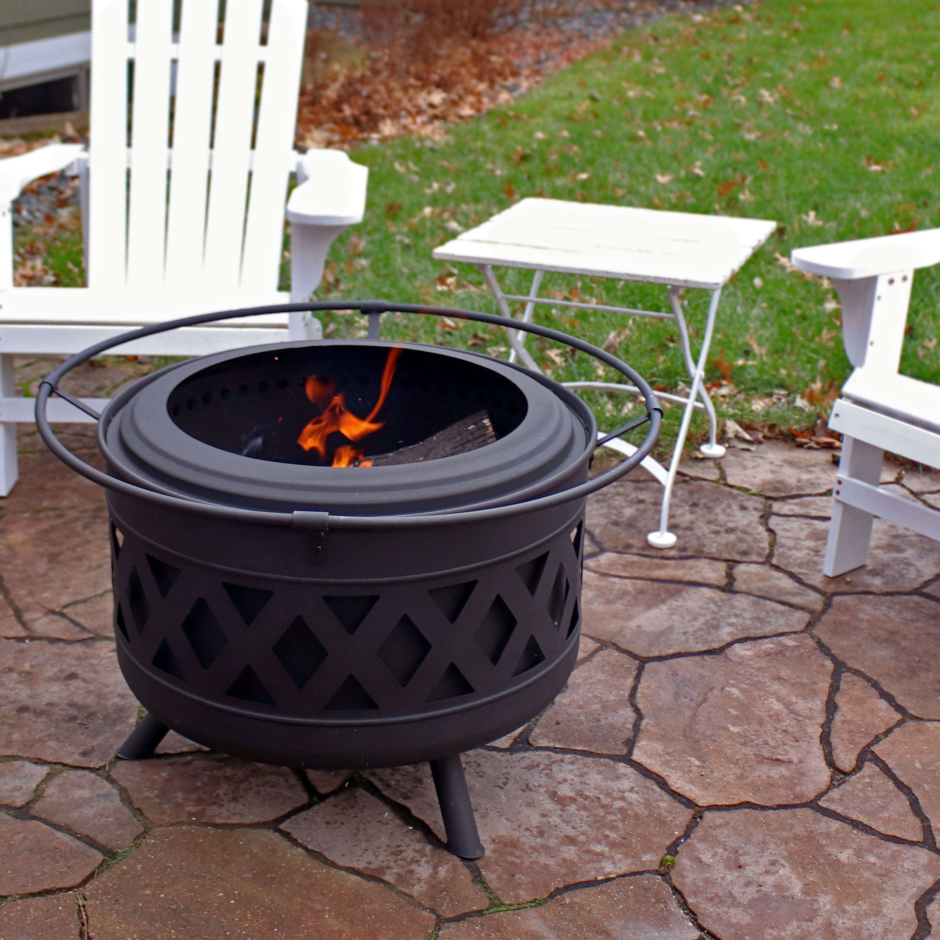 Sunnydaze Crossweave Outdoor Smokeless Fire Pit - 30 Inch Steel Wood Burning Fire Bowl for Backyard, Patio, Camping & Garden Gatherings