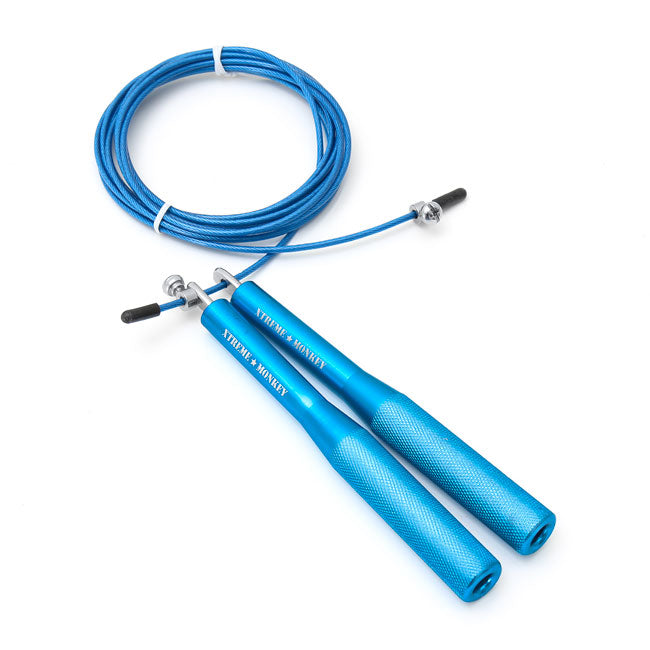 XM FITNESS Aluminum Cable Speed Jump Rope - Adjustable Blue Jump Rope for Cardio, Boxing & CrossFit Training - Perfect for Home Gym, Fitness Workouts & Weight Loss