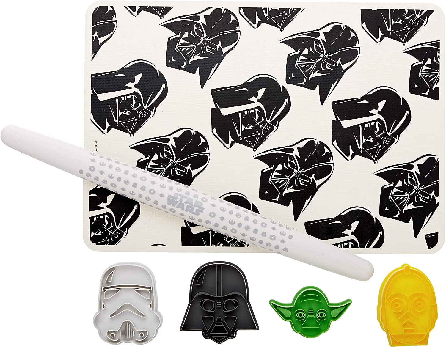 W&P Limited Edition Star Wars 6-Piece Baking Set - Darth Vader & Stormtrooper Cookie Cutters, Rolling Pin, Measuring Spoons - Perfect for Star Wars Fans, Holiday Baking & Gift Giving