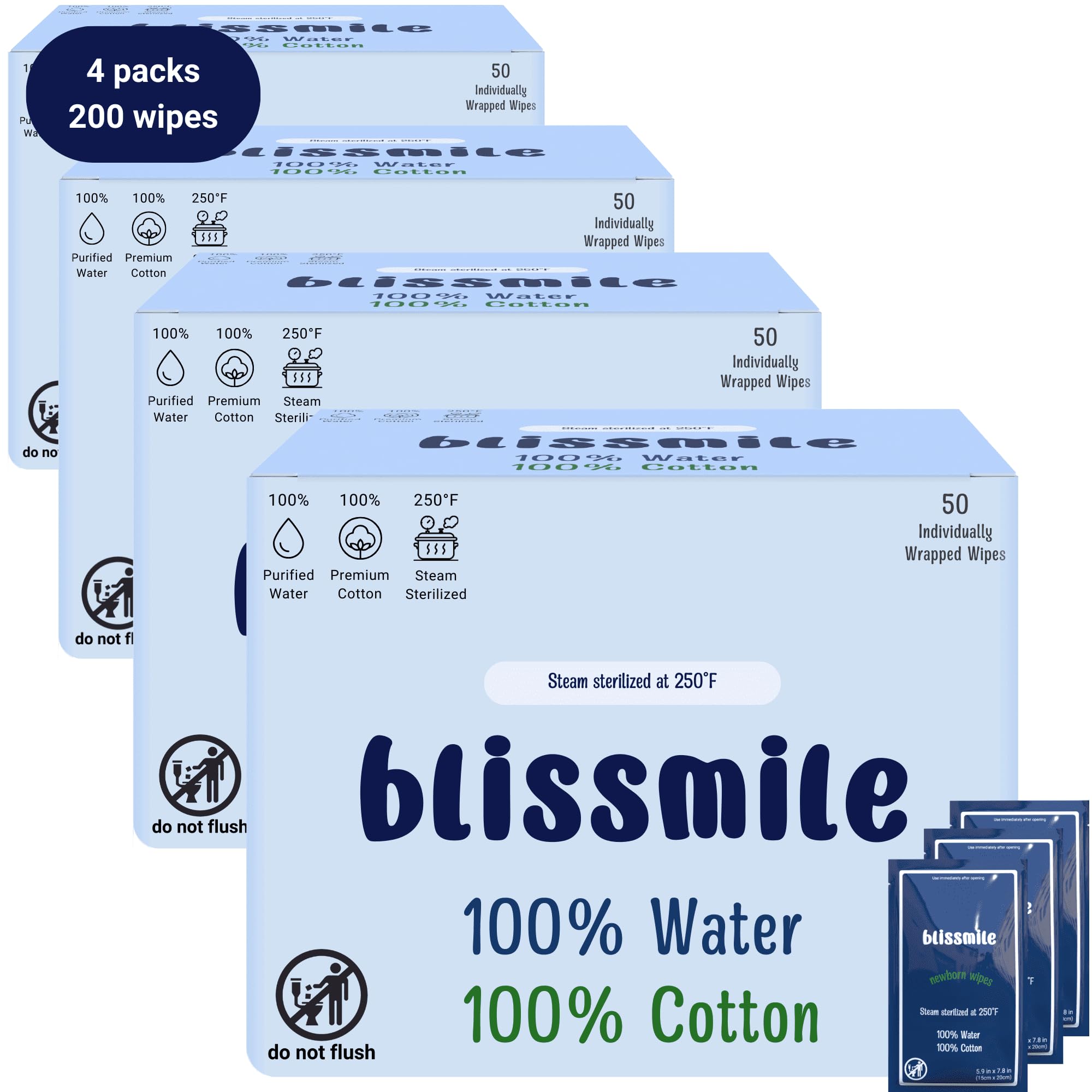 **Hypoallergenic Baby Hand & Face Wipes - 100% Water, Unscented & Fragrance-Free, Individually Wrapped for Travel, Pocket-Sized (100 Count) – Gentle for Sensitive Skin, Perfect for On-the-Go Diaper Changes & Messy Meals**