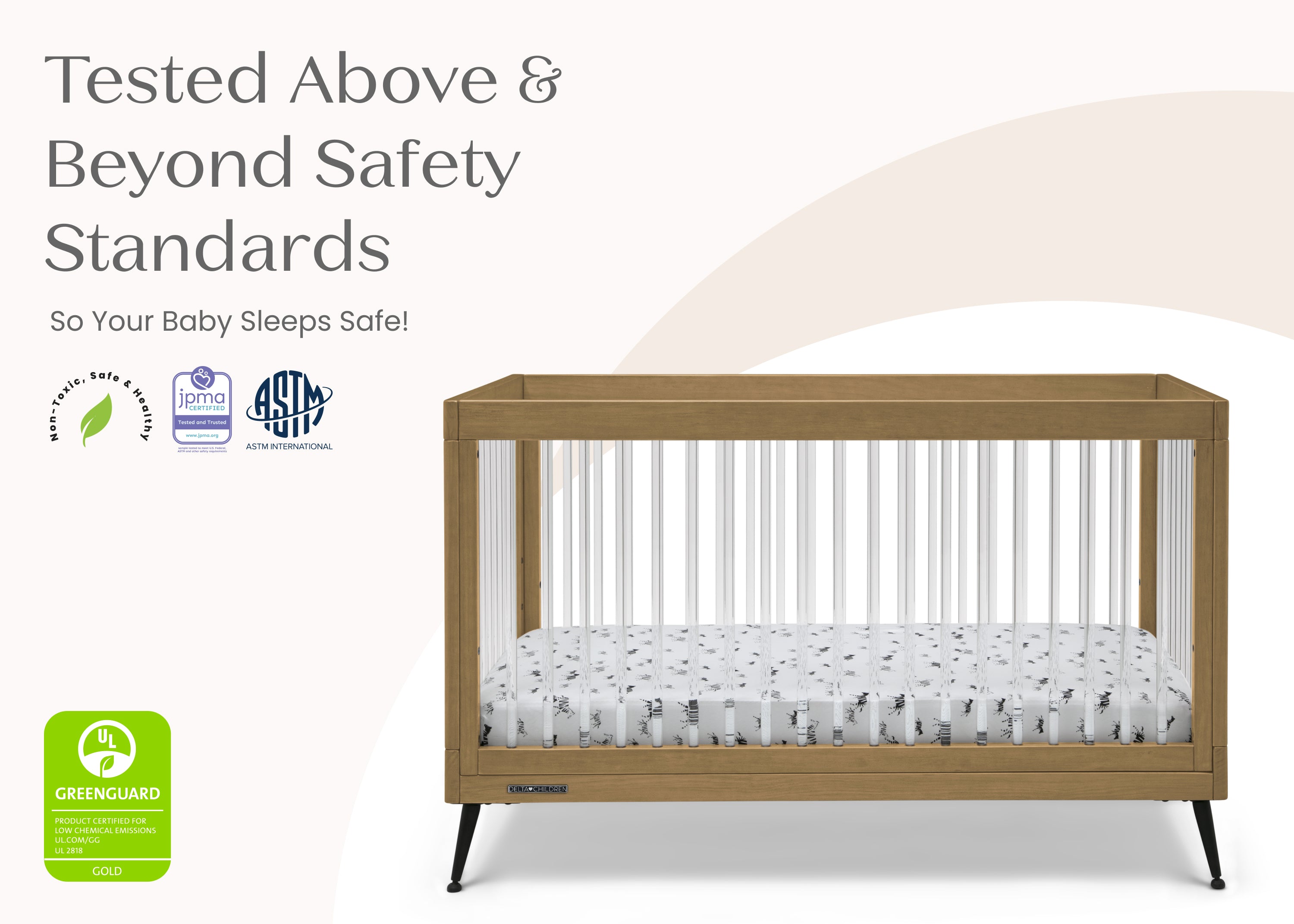 Sloane 4-in-1 Convertible Acrylic Baby Crib - Modern Nursery Furniture for Newborns, Toddlers & Kids (Daybed, Twin Bed Conversion)