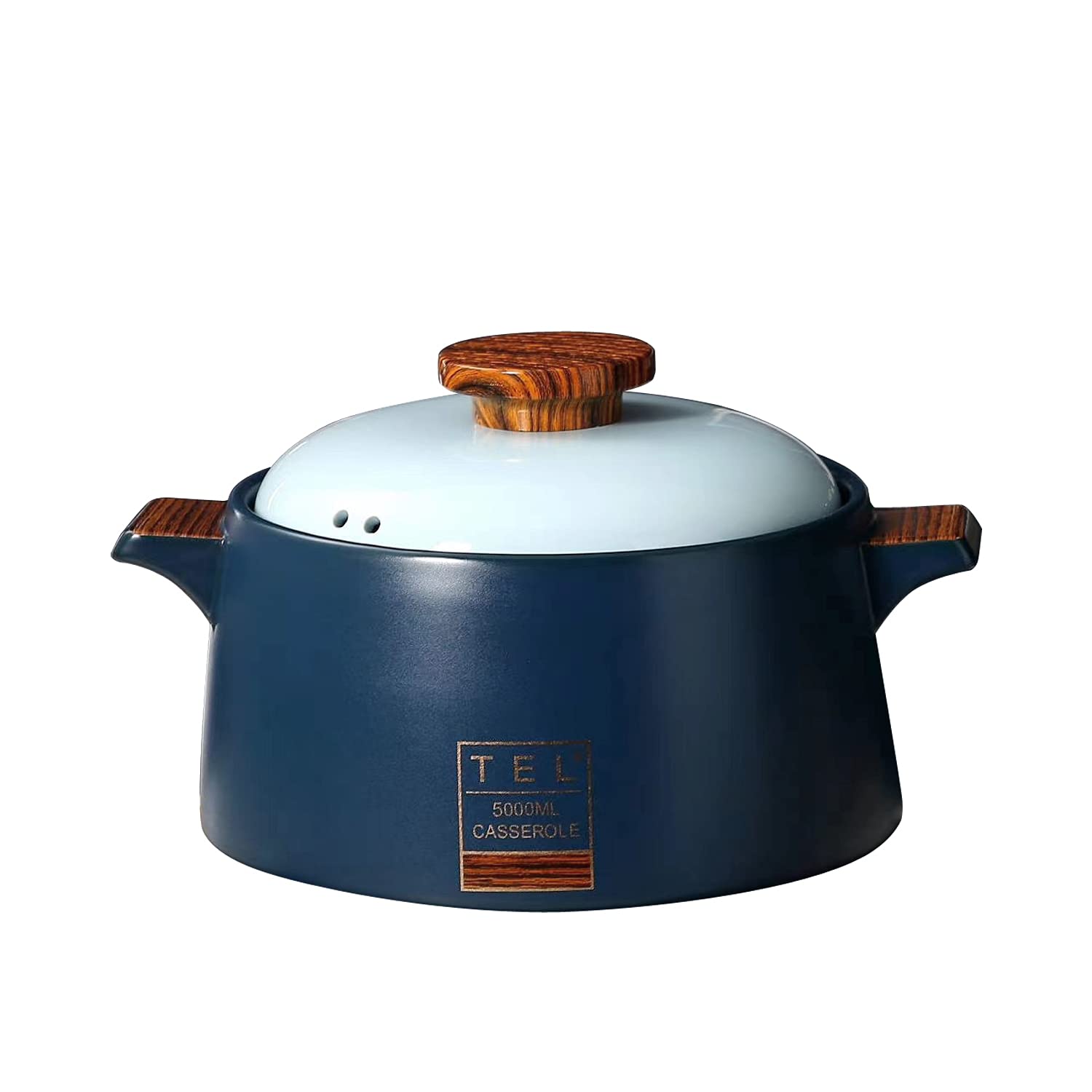 Premium 5.3-Quart Ceramic Casserole Pot with Bakelite Handle - Nonstick, Heat Resistant Clay Cookware for Soup & Stew - Includes White Lid - Perfect for Slow Cooking, Braising & Serving Dishes at Family Gatherings