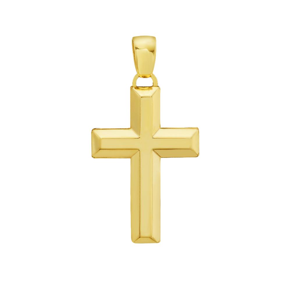 14K Gold Beveled Cross Pendant Necklace for Women - Elegant Religious Jewelry Gift for Baptism, First Communion & Everyday Wear