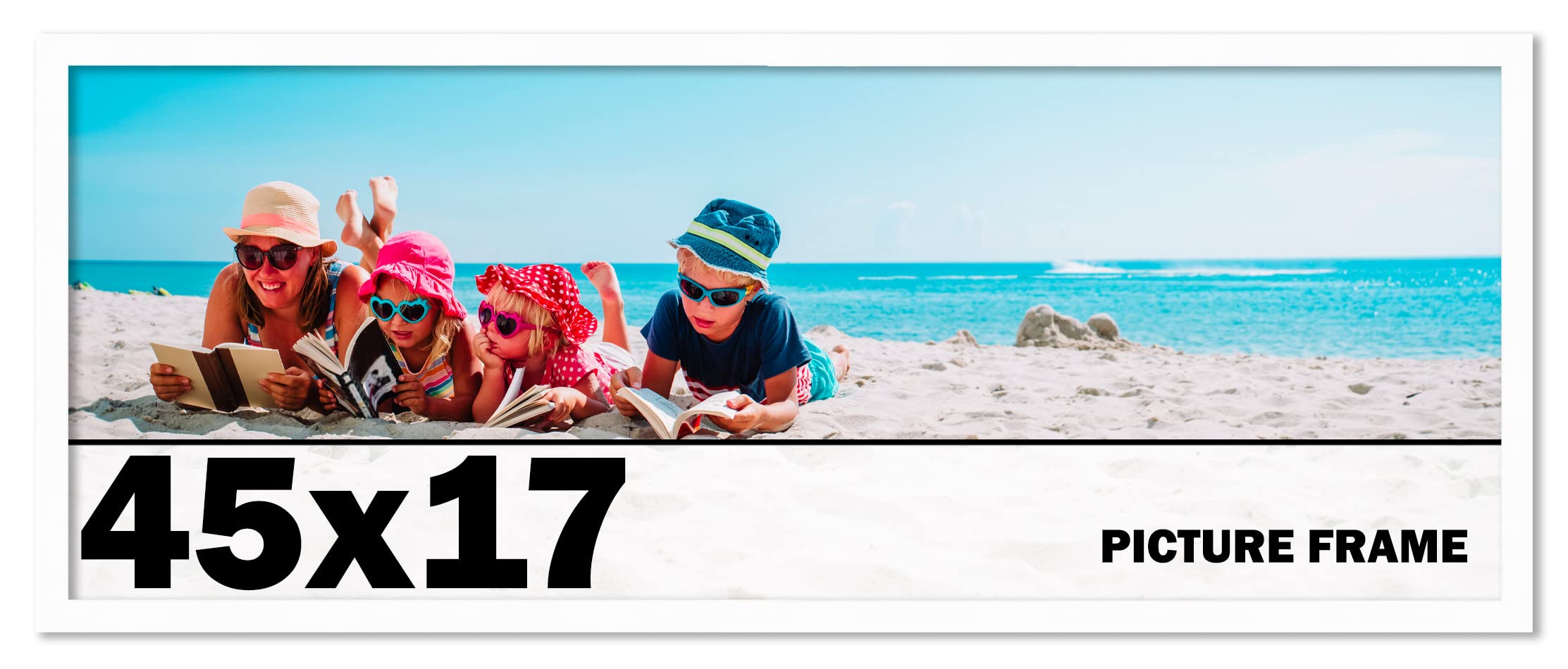 45x17 Inch White Solid Wood Picture Frame with UV Acrylic Shatter Guard & Acid-Free Backing - Perfect for Family Photos, Wall Decor, and Home Office Display