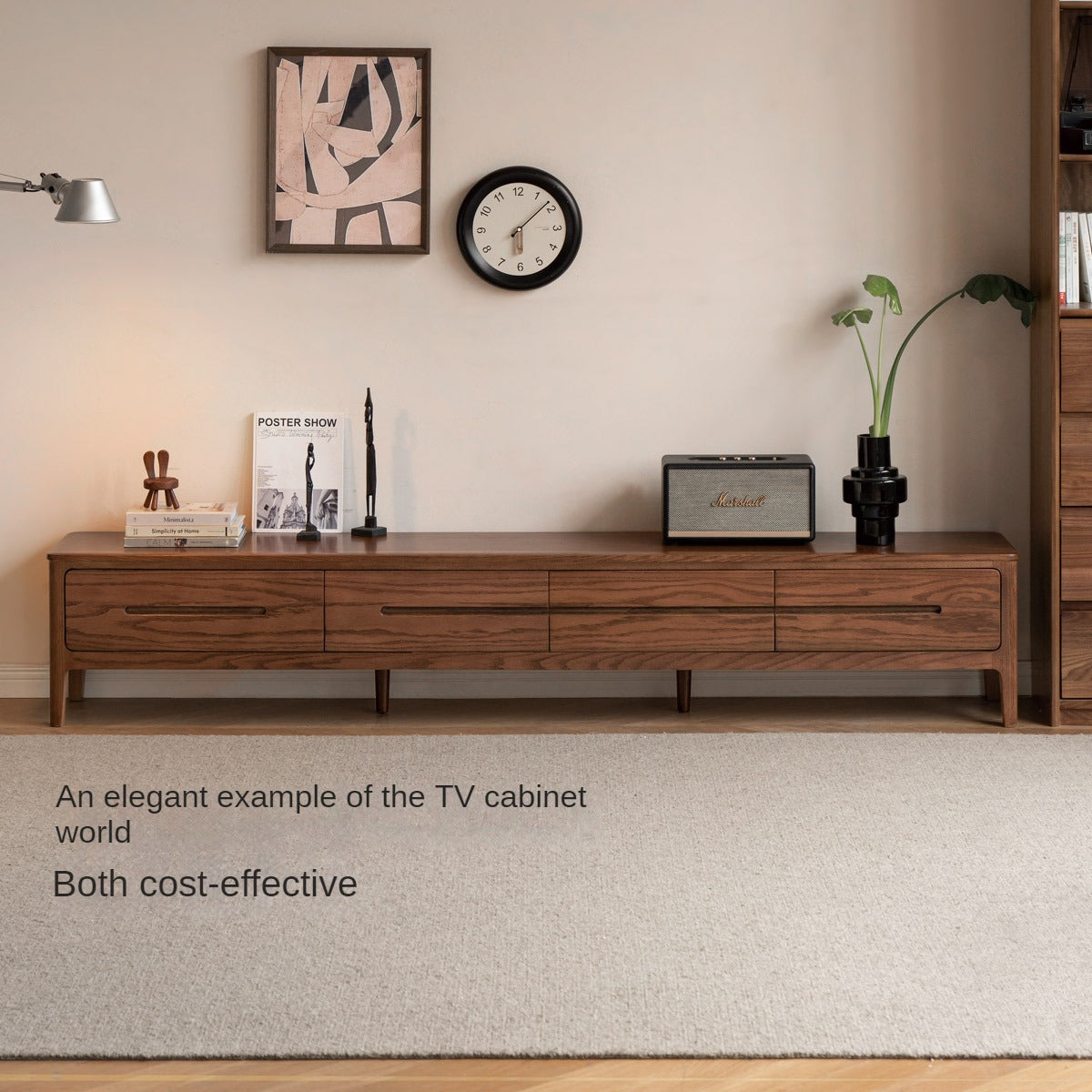 Solid Oak Wood TV Stand - Modern Entertainment Center with Storage Shelves for Living Room, Bedroom & Home Theater