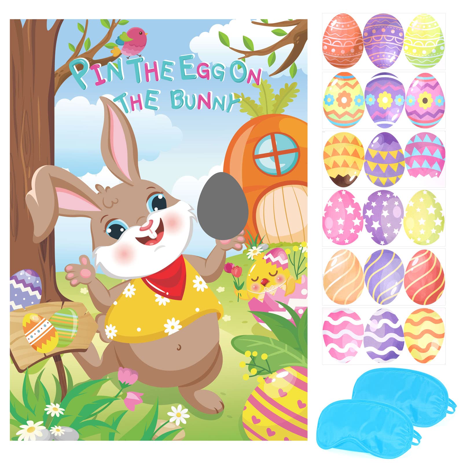 Fun Easter Egg Pin Game for Kids & Family - HOWAF Pin the Egg on the Bunny Easter Party Activity - Great for Home, School & Office Celebrations - Perfect Easter Decoration & Kids Entertainment