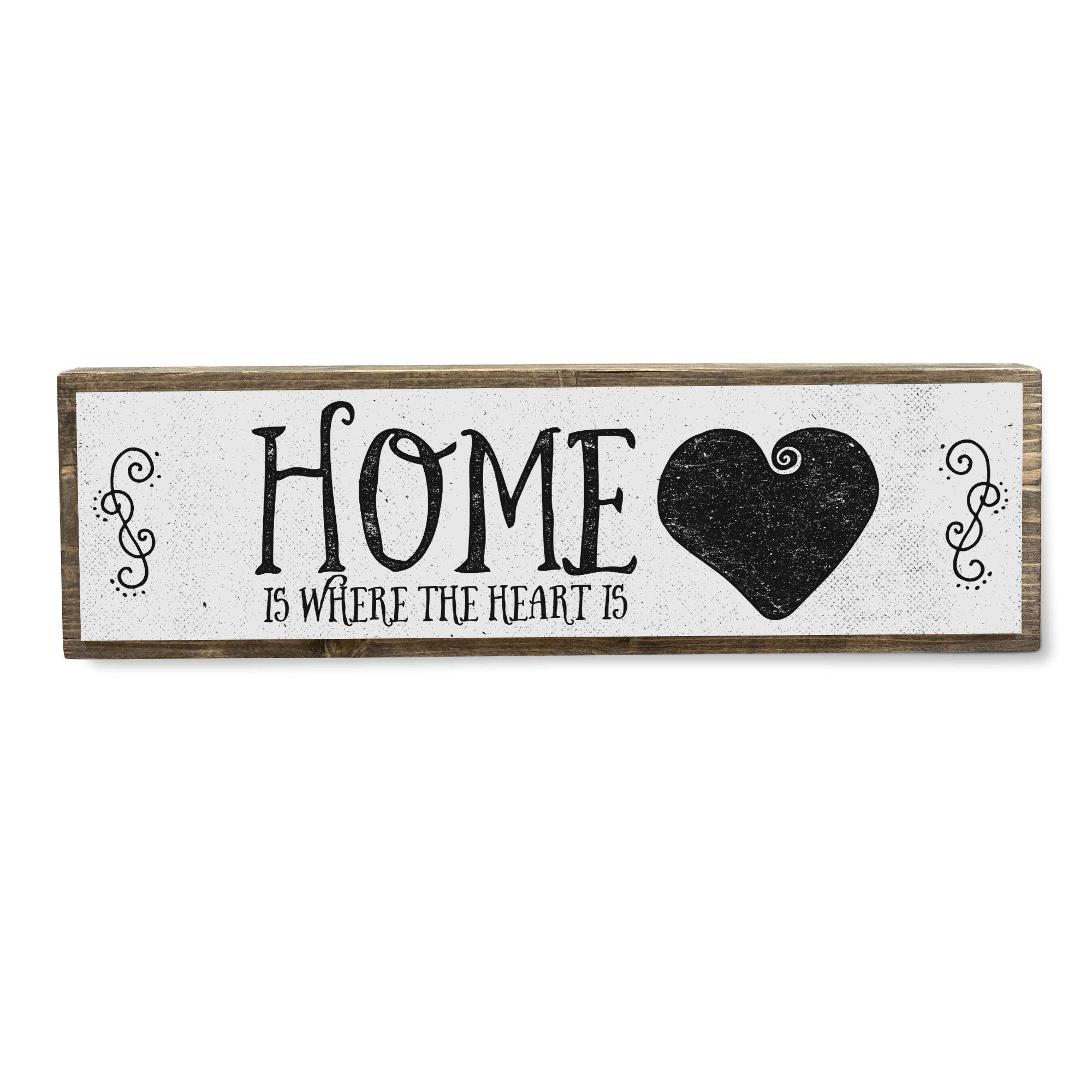 Rustic Home Wood Signs - Medium Size with Wood & Metal Design - 'Home Is Where The Heart Is' Wall Decor for Farmhouse, Living Room & Entryway