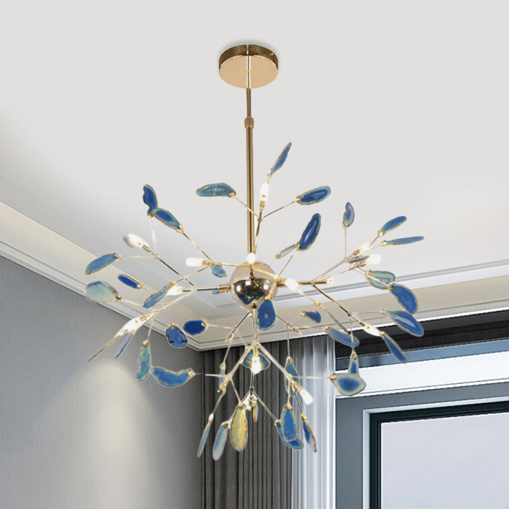Agate Flake Chandelier - Elegant Natural Stone Crystal Ceiling Light Fixture for Dining Room, Living Room, Bedroom Decor | Modern Luxury Home Lighting