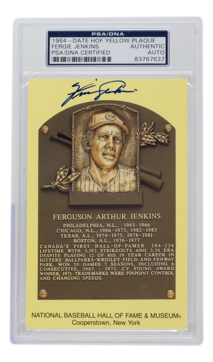 Fergie Jenkins Autographed Chicago Cubs Hall of Fame Plaque Postcard - PSA/DNA Certified 637 - Perfect for Baseball Memorabilia Collectors & Cubs Fans Display