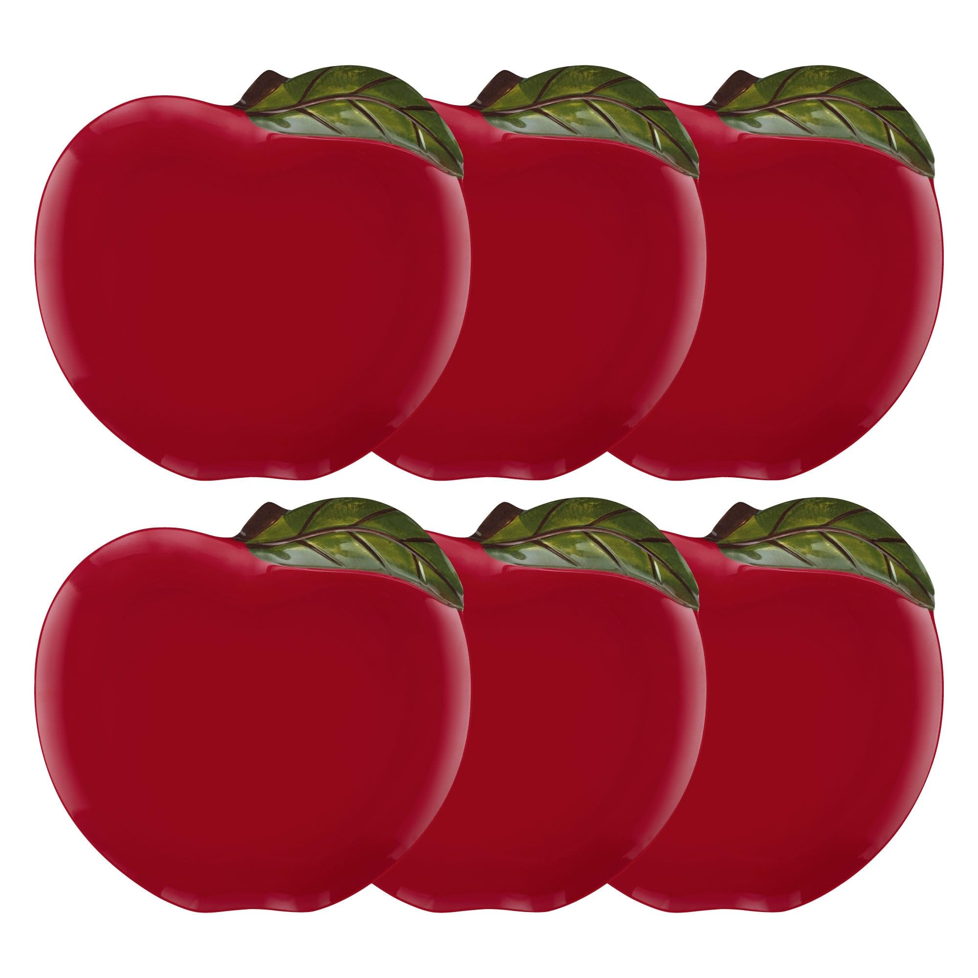 UPware Apple-Shaped Melamine Dinner Plates Set of 6 - 11 Inch BPA-Free Dishwasher Safe Plates for Main Course, Pasta & Salad - Perfect for Family Dinners, Picnics & Outdoor Dining (Red)
