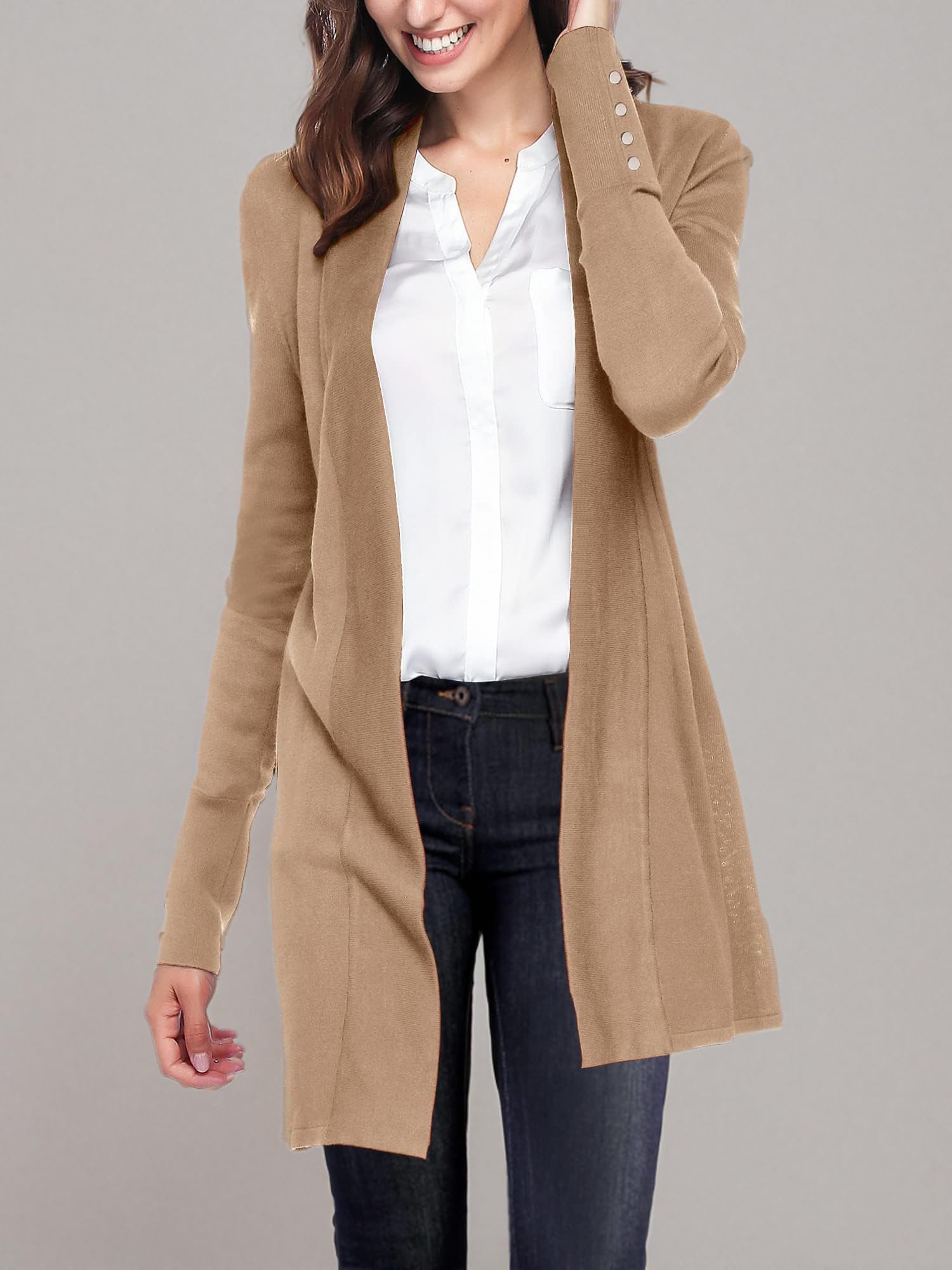 Women's Lightweight Open Front Cardigan Sweater - Long Sleeve Dressy Casual Knit Wrap for Spring & Early Fall | Perfect for Office Wear, Layering & Outdoor Activities