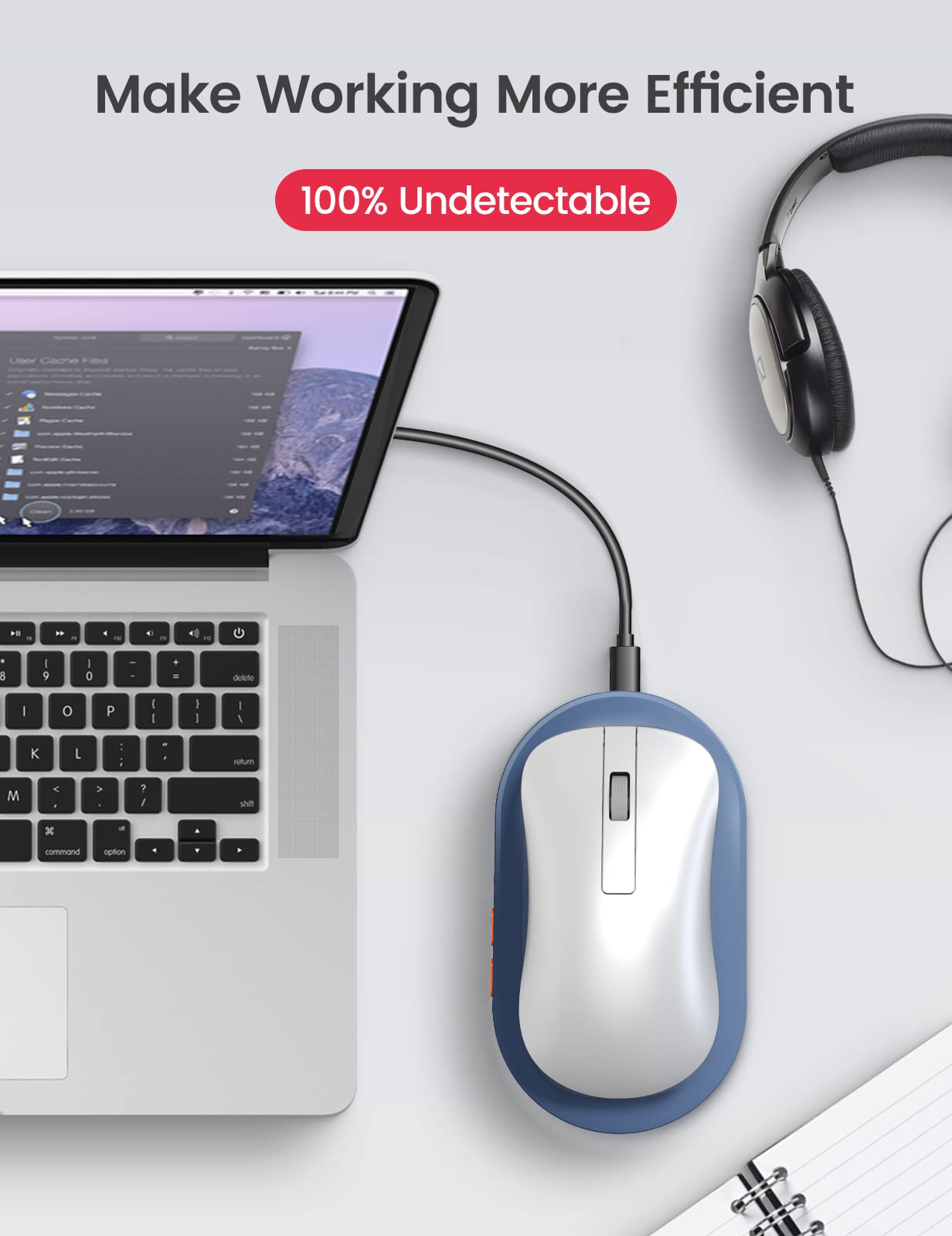 Vaydeer Ultra Slim Mouse Mover - Adjustable Timer Mouse Jiggler for PC, Undetectable & Silent USB Mouse Simulator | Prevent Sleep Mode for Remote Work, Online Meetings & Security