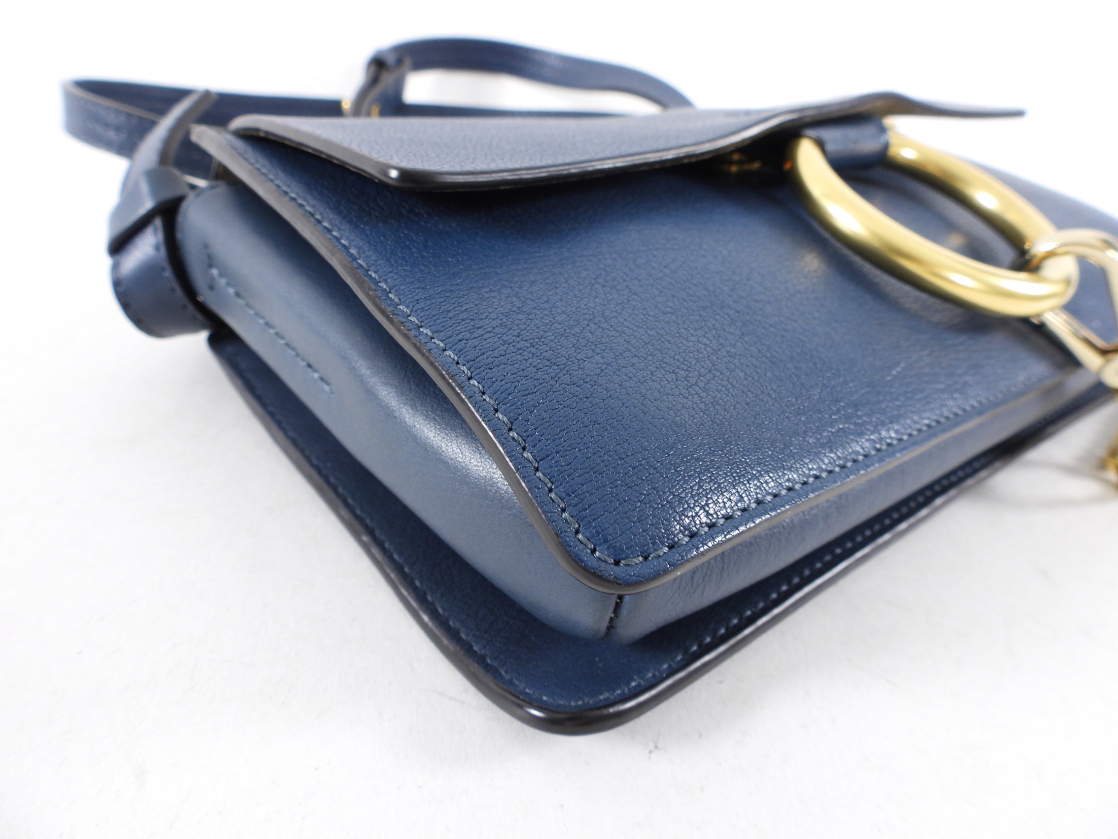 Chloe Faye Small Dark Blue Leather Crossbody Bag with Chain Strap - Perfect for Date Night, Work & Travel