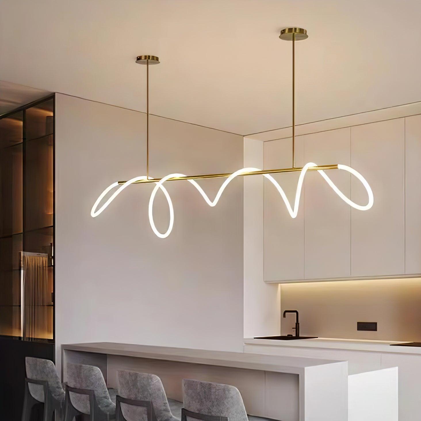 Modern Flexible Linear Curve Chandelier - Adjustable LED Pendant Light for Dining Room, Kitchen Island, Living Room & Bedroom Lighting