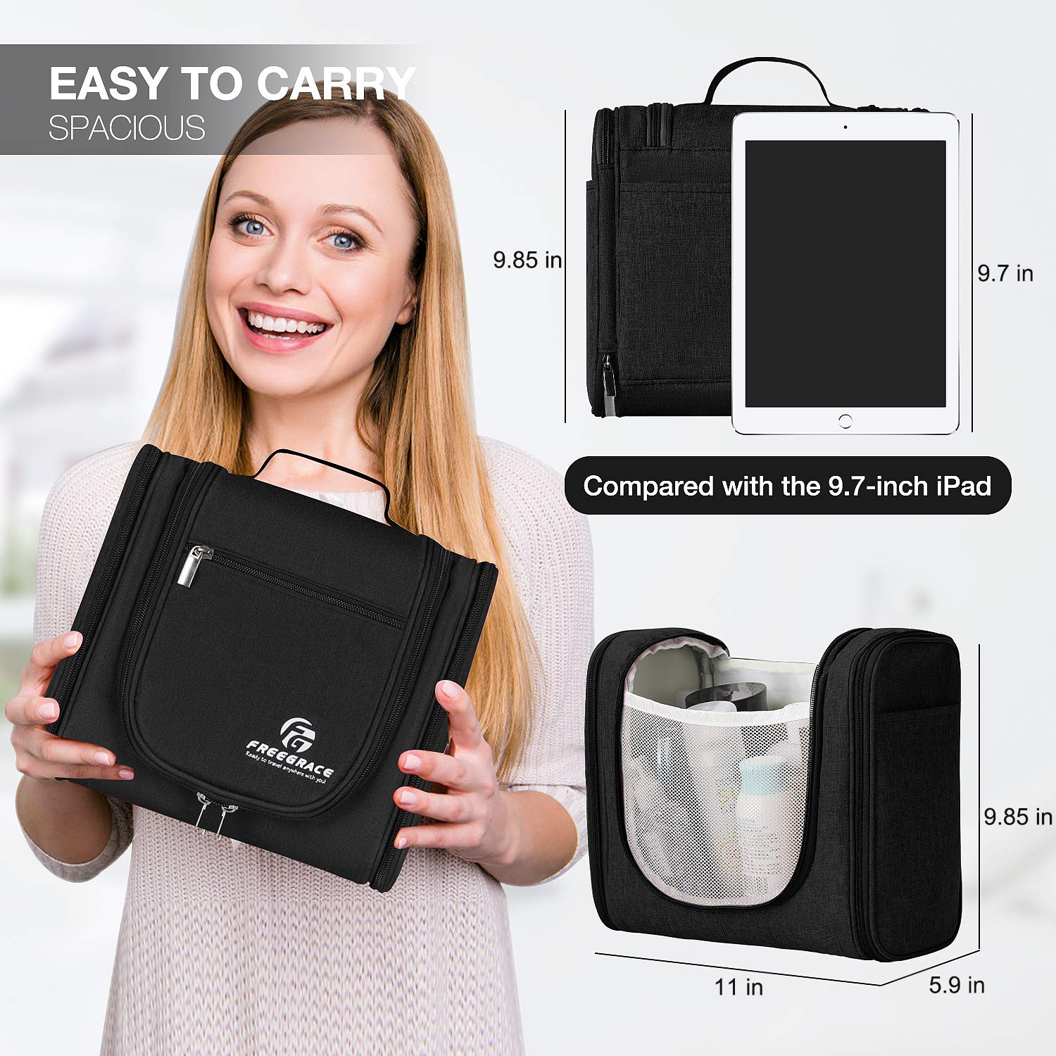 Extra Large Hanging Toiletry Bag - Premium Waterproof Travel Organizer for Men & Women | Durable Nylon Cosmetic & Shower Bag | Perfect for Toiletries, Makeup Brushes & Travel Essentials | Ideal for Camping, Gym & Vacation Use