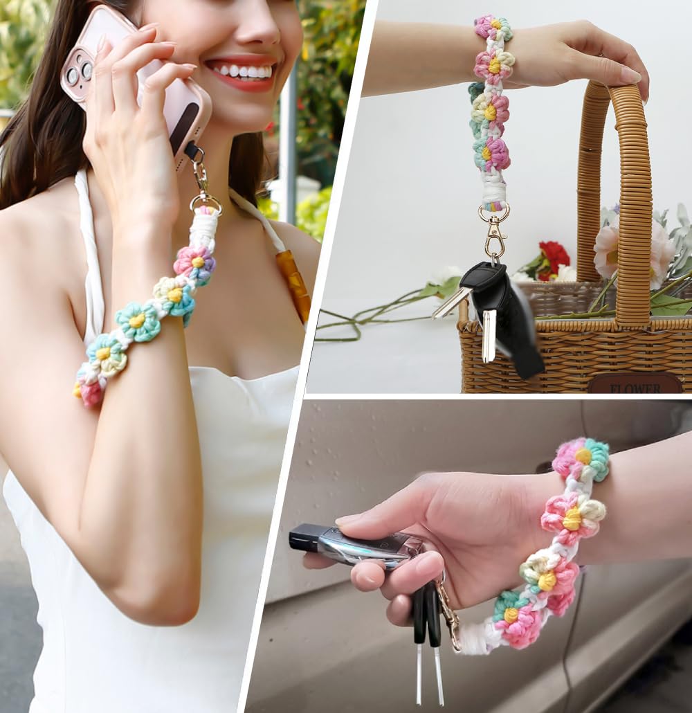 Boho Macrame Keychain for Women - Handmade Wrist Lanyard Keyring with Carabiner Clip | Cute Bracelet Holder & Car Key Chain for Everyday Use, Gifts, and Travel Accessories