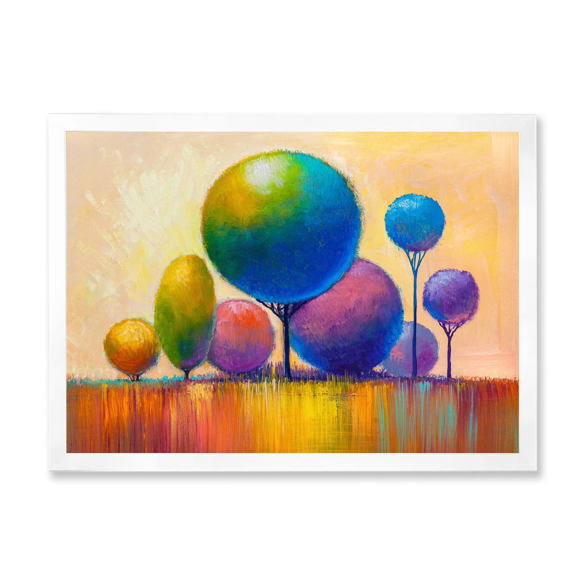 DesignQ Colorful Ornamental Trees VIII - Modern Framed Wall Art Decor for Living Room, Bedroom & Office | Contemporary Home Decor