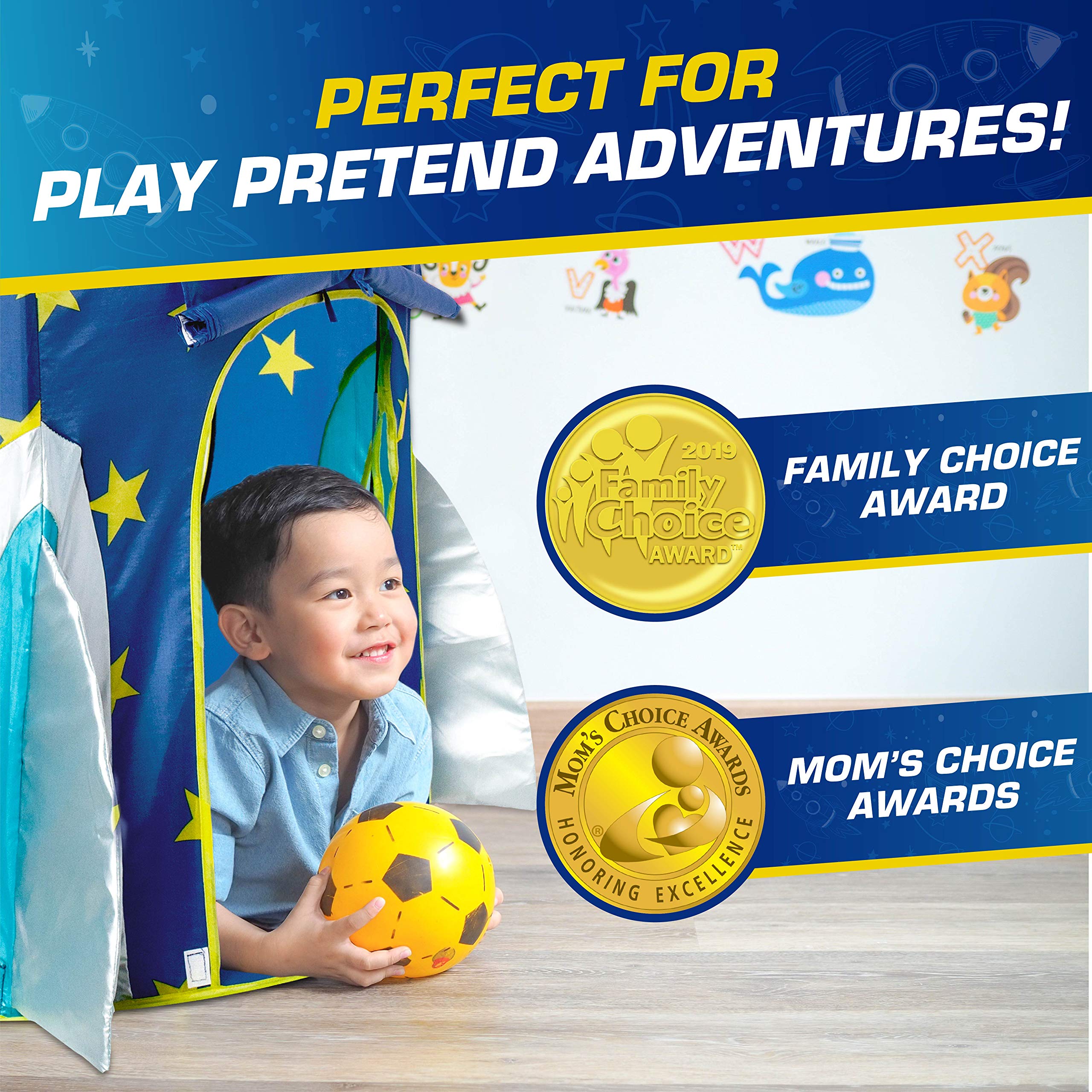 USA Toyz Rocket Ship Pop Up Kids Tent - Indoor Playhouse for Boys & Girls with Space Projector Toy & Carry Bag | STEM Learning Toy, Birthday Gift, Imaginative Play Space for Bedrooms & Playrooms